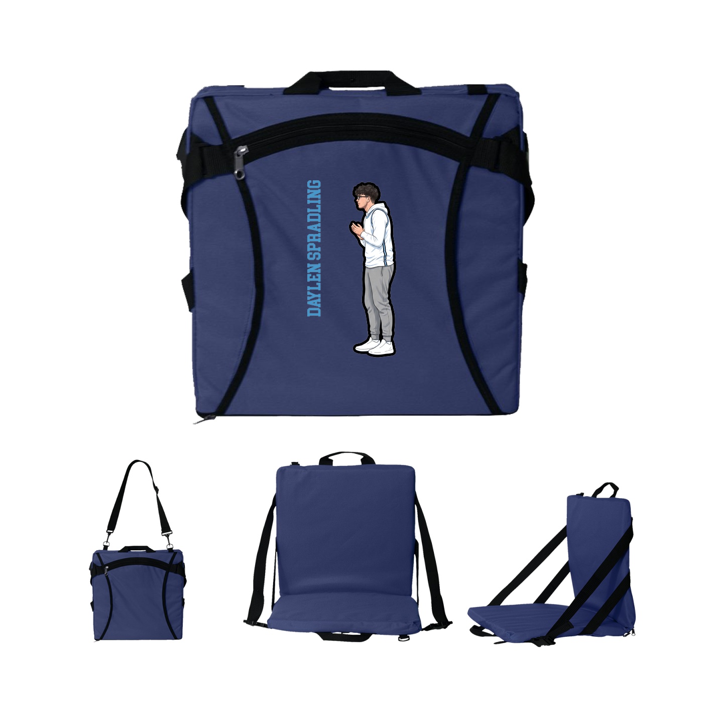 Folding Stadium Seat — Name Vertical in Navy