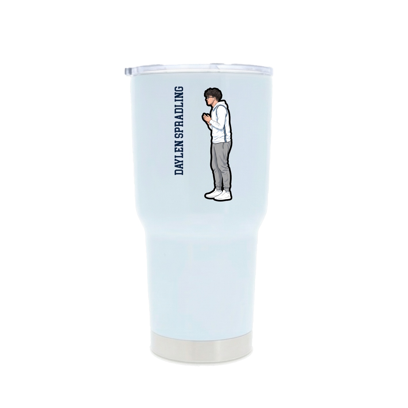 30oz Stainless Steel Tumbler — Name Vertical in White