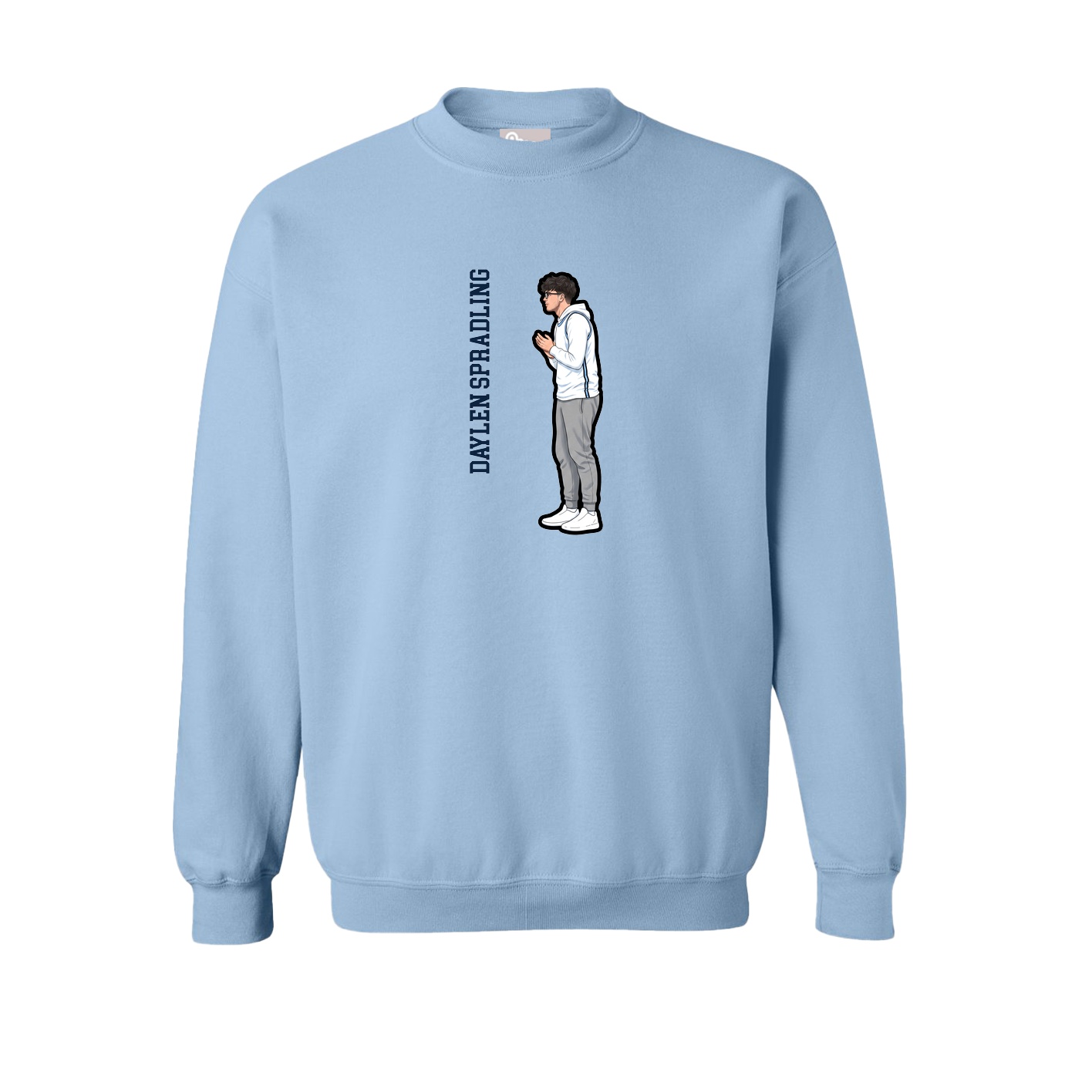 Fleece Crew — Name Vertical in Light Blue