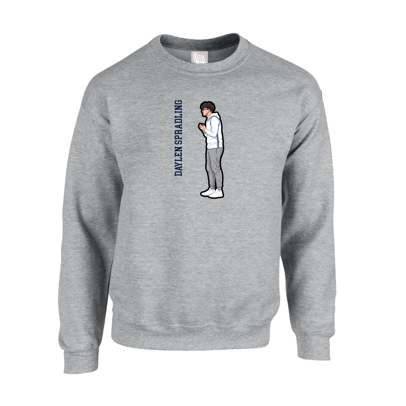 Fleece Crew — Name Vertical in Grey