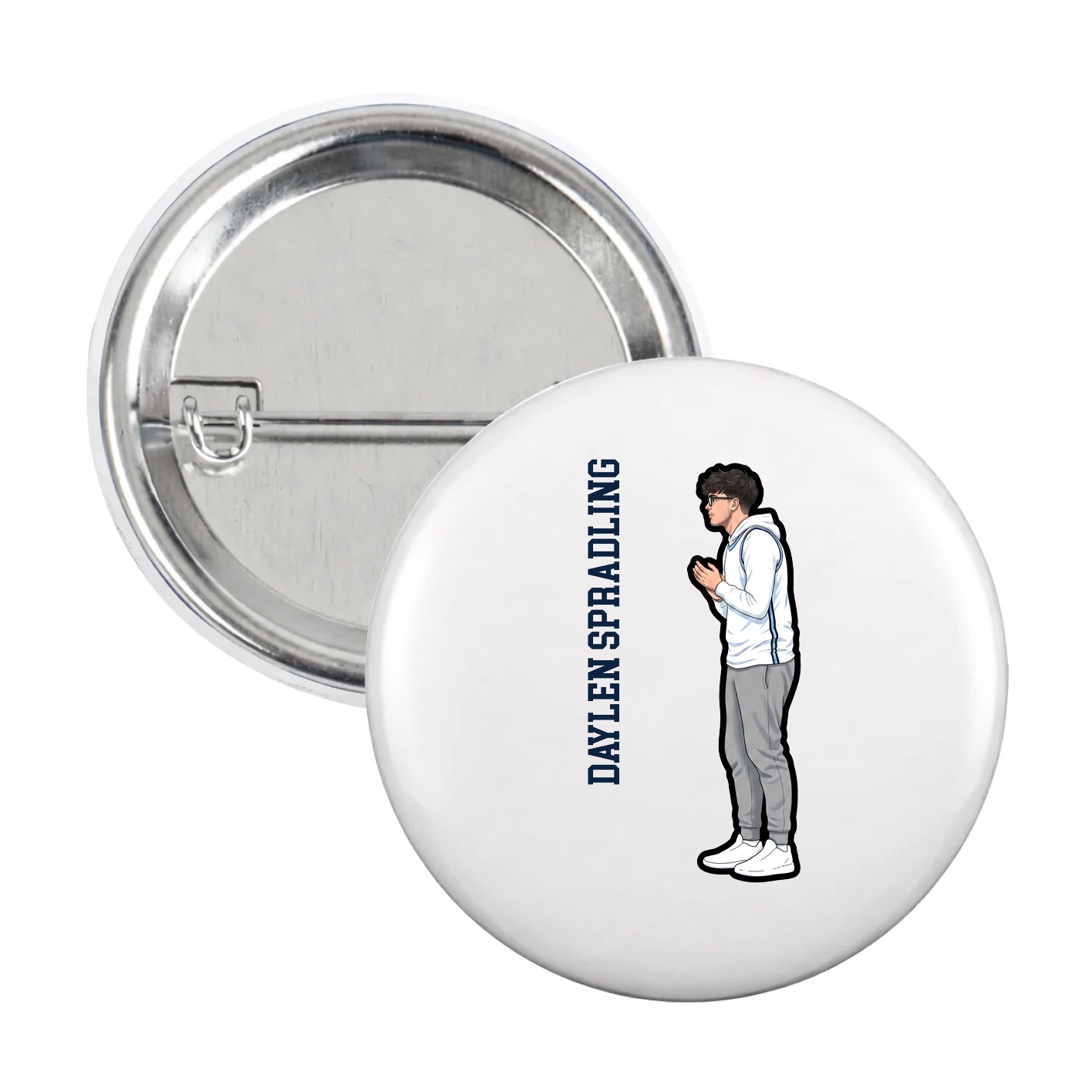 Game Day Button — Name Vertical in White