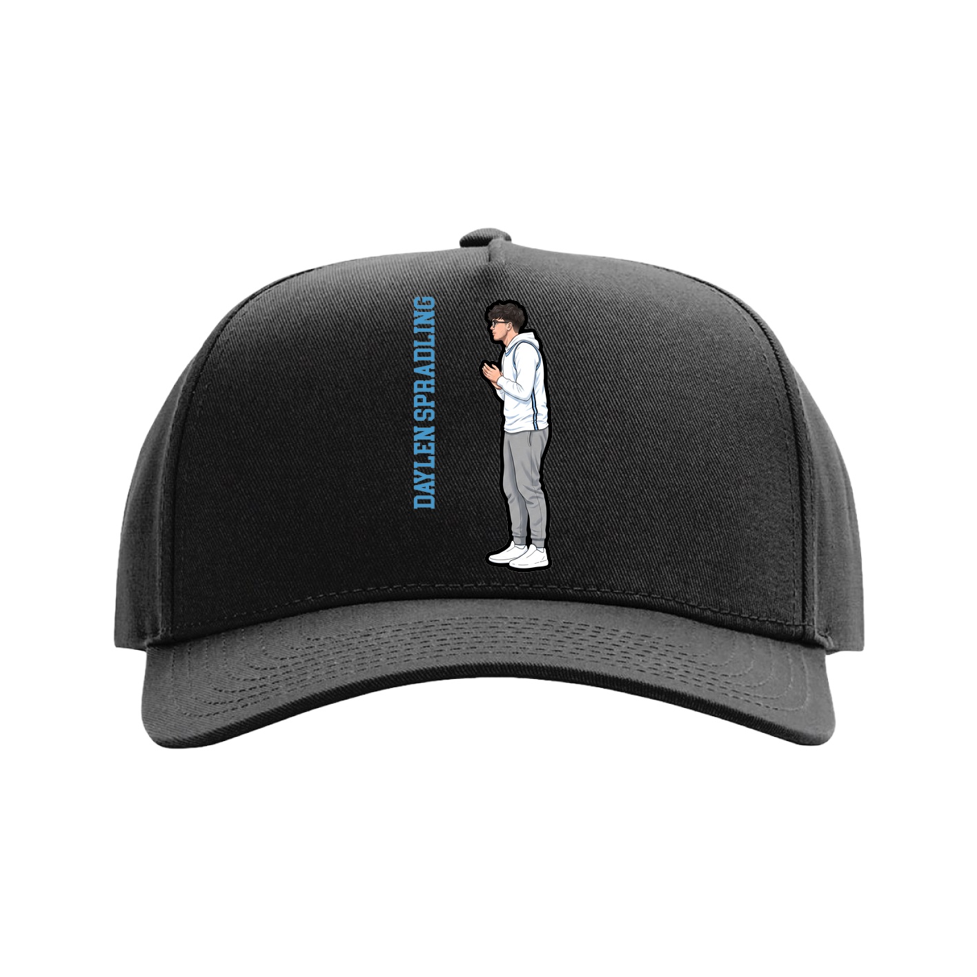 Full Fabric Five-Panel Champ Cap — Name Vertical in Black