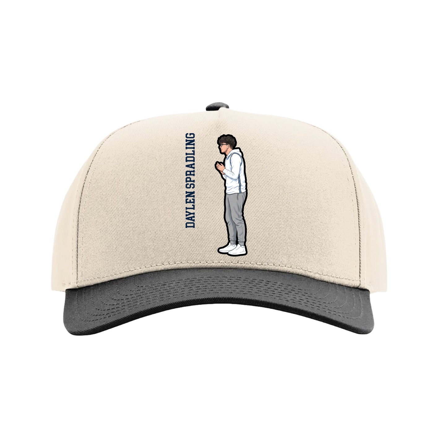 Full Fabric Five-Panel Champ Cap — Name Vertical in Cream/Black