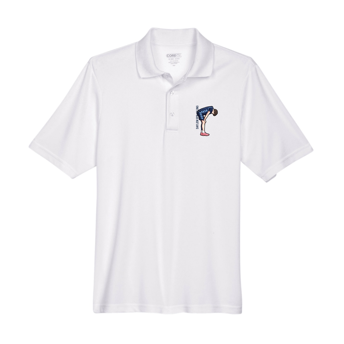 Performance Polo — Name Vertical in White