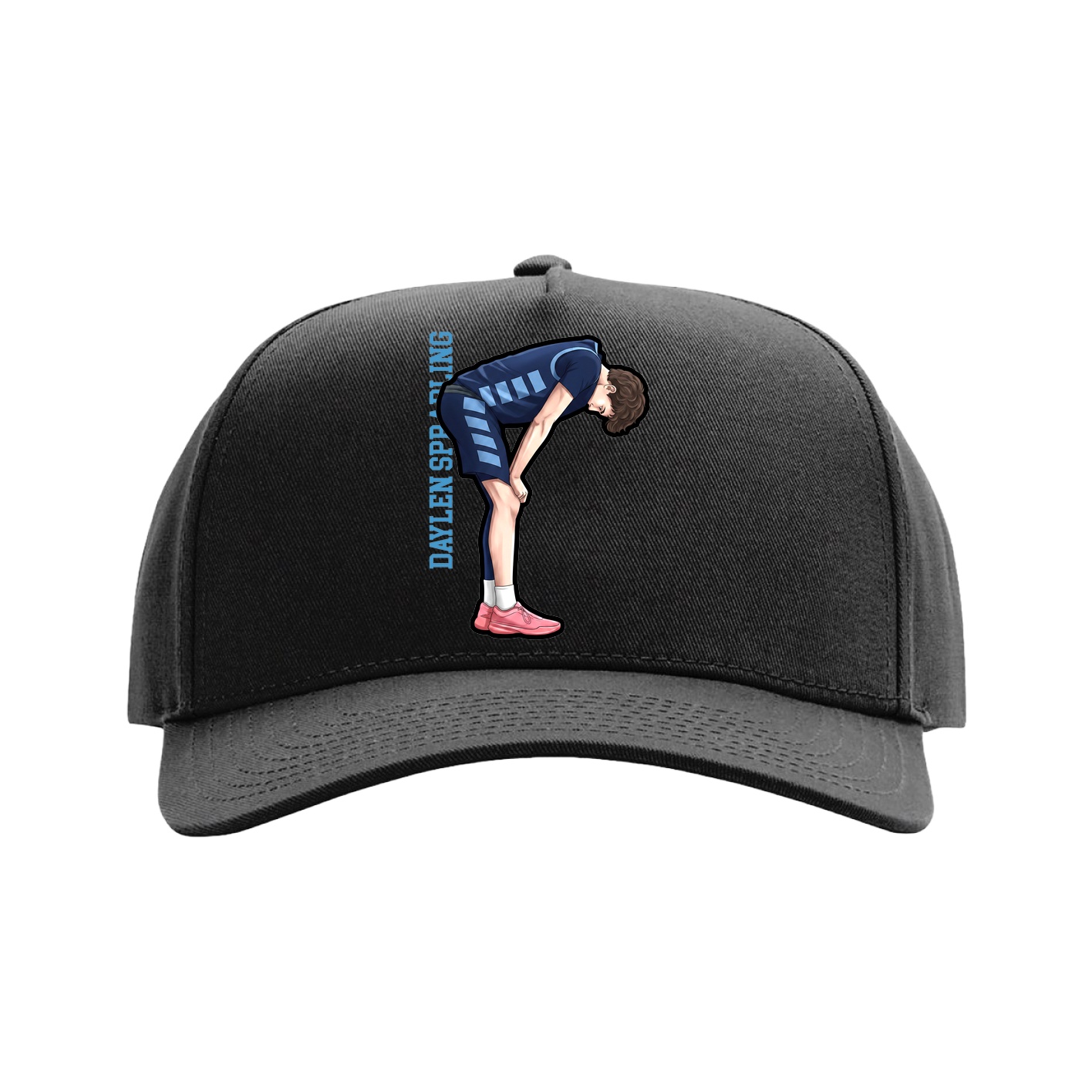 Full Fabric Five-Panel Champ Cap — Name Vertical in Black