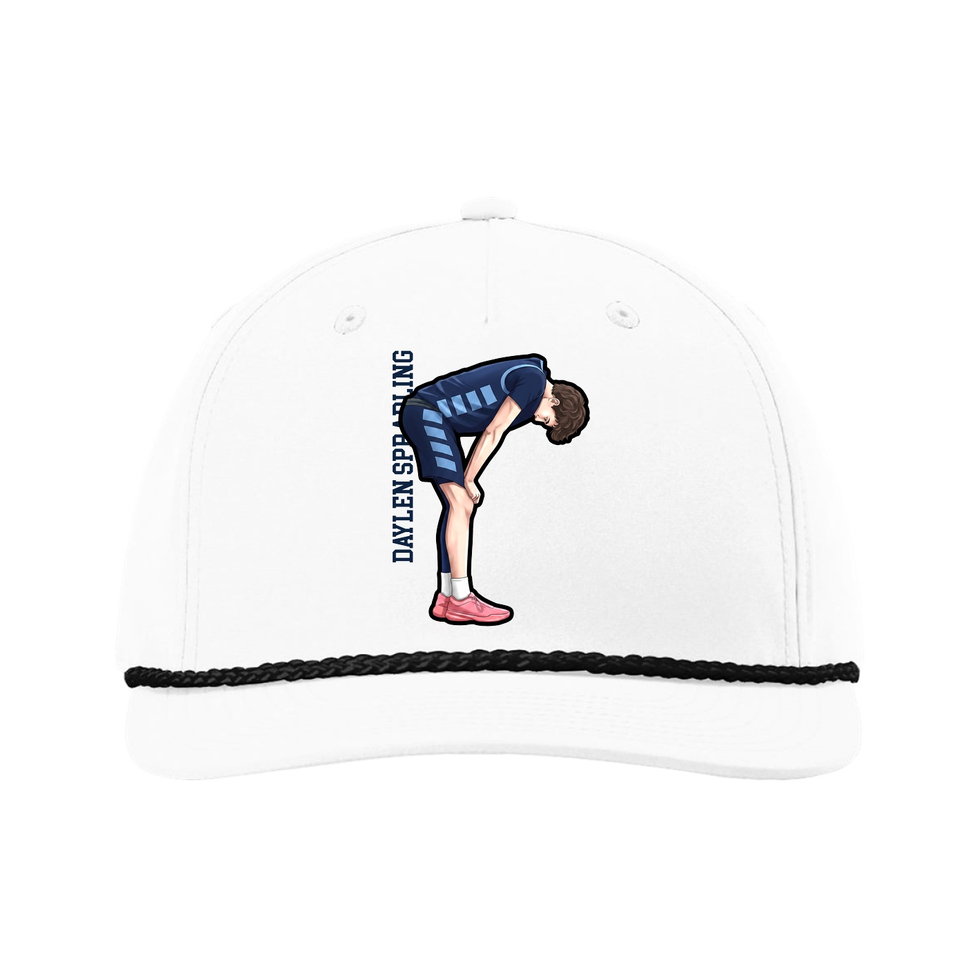 Five-Panel Classic Rope Cap — Name Vertical in White