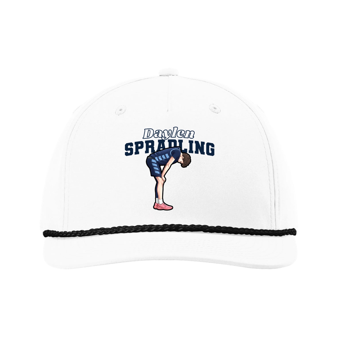 Five-Panel Classic Rope Cap — Name Arch in White