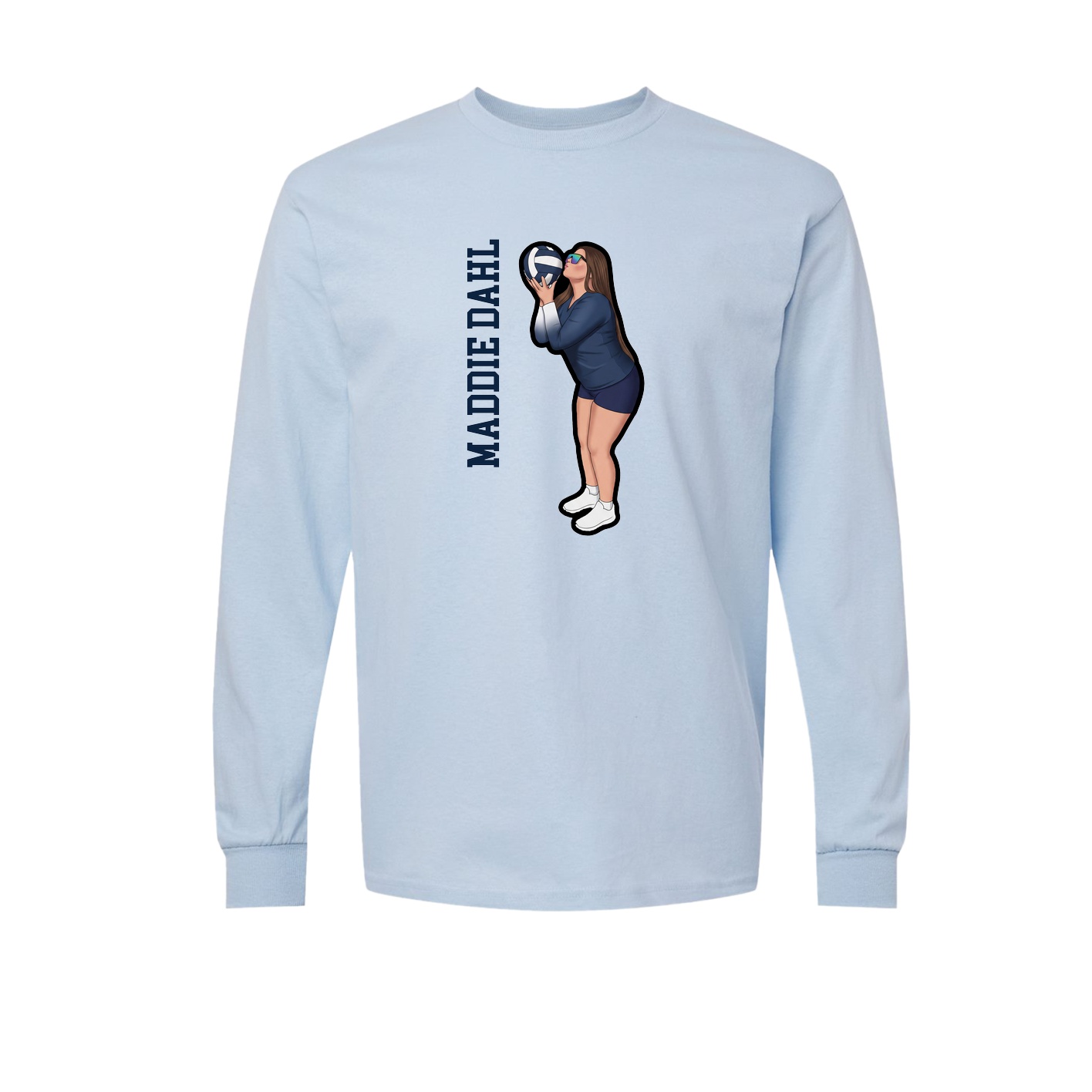 Long Sleeve Tee — Name Vertical in Light Blue