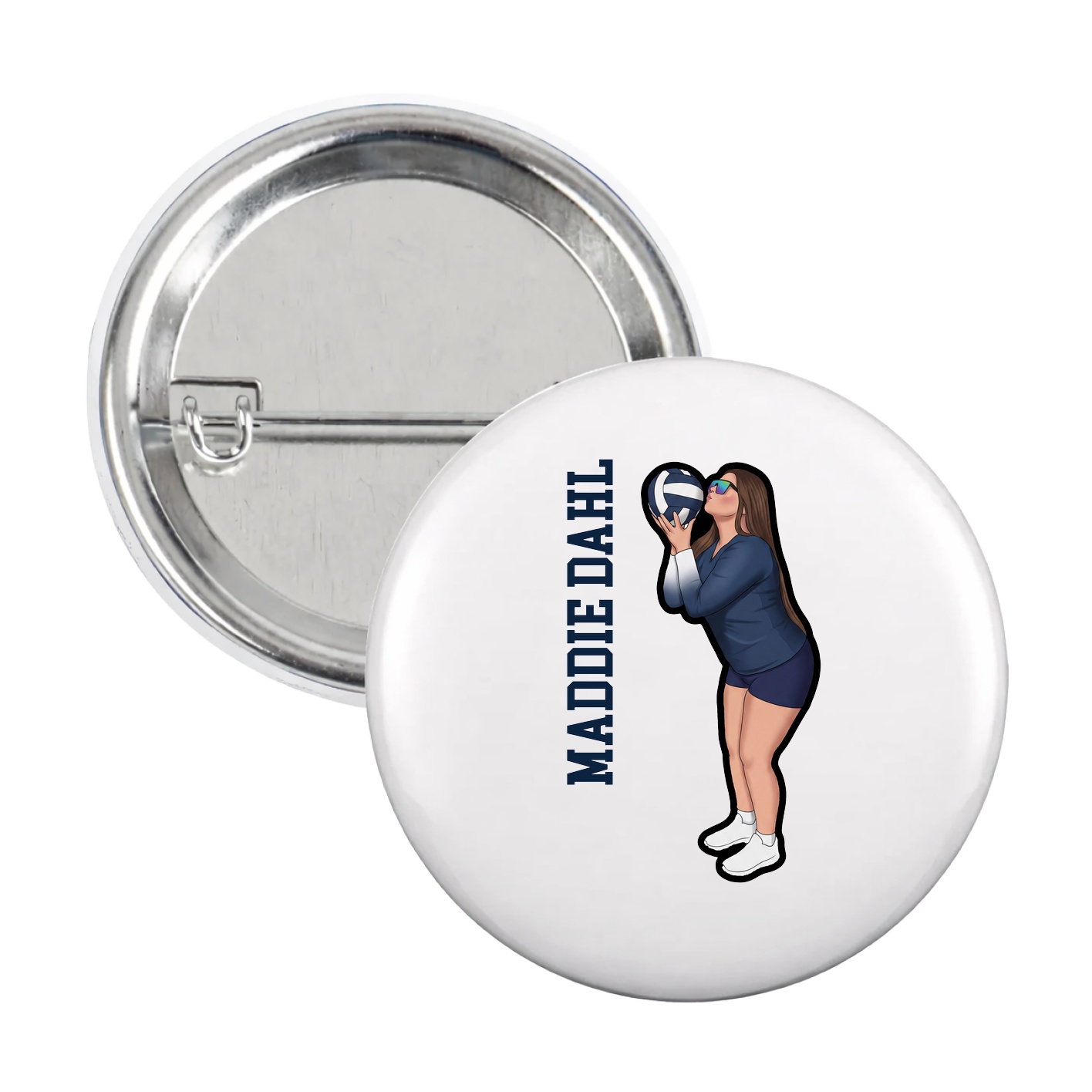Game Day Button — Name Vertical in White