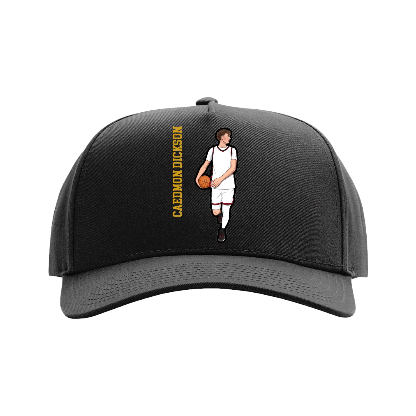 Full Fabric Five-Panel Champ Cap — Name Vertical in Black