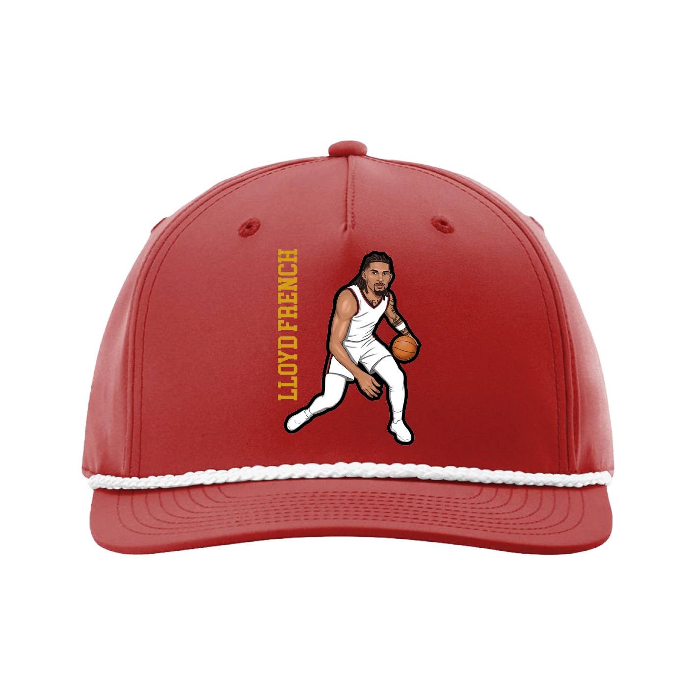 Five-Panel Classic Rope Cap — Name Vertical in Red
