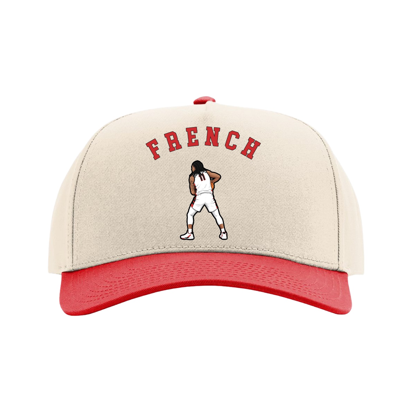 Full Fabric Five-Panel Champ Cap — Shirsey Arch in Cream/Red