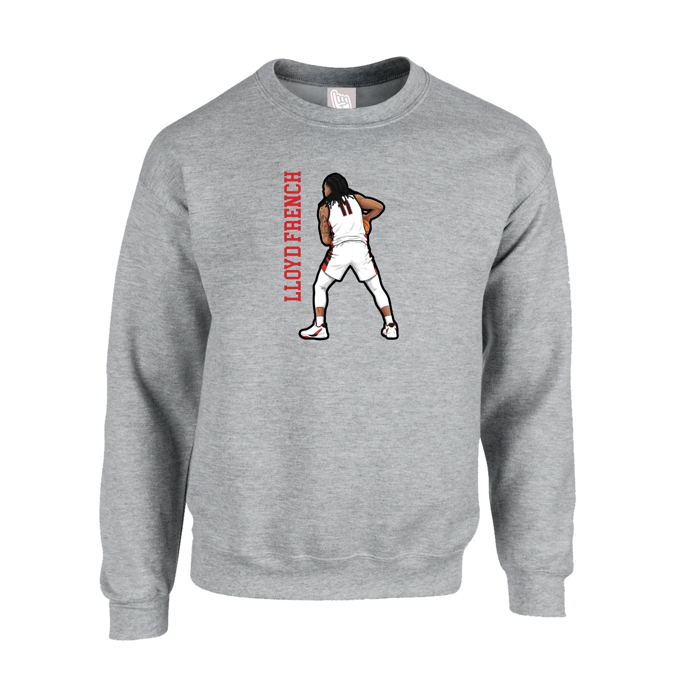 Fleece Crew — Name Vertical in Grey