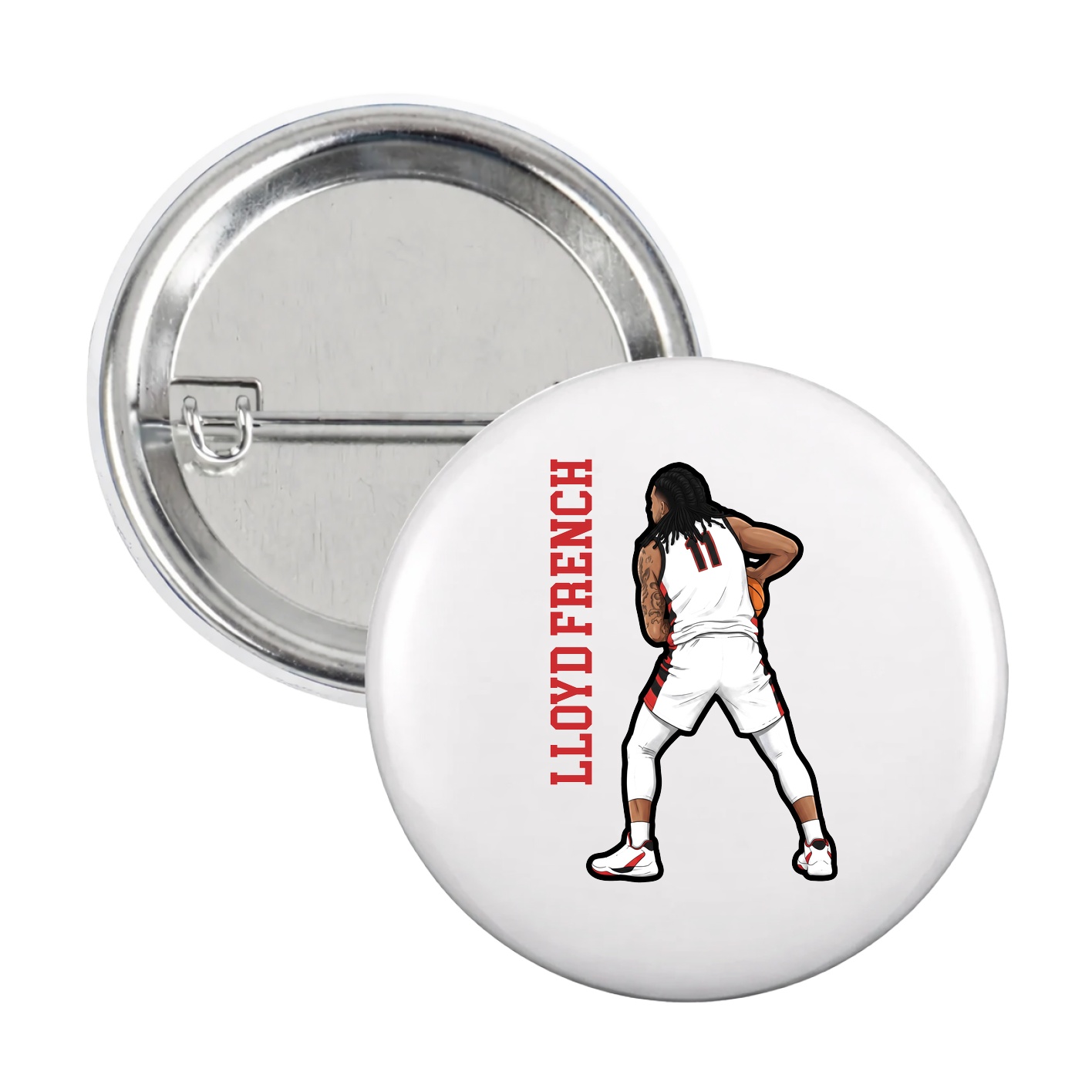 Game Day Button — Name Vertical in White