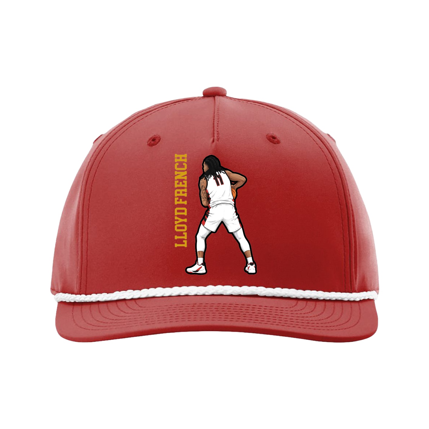 Five-Panel Classic Rope Cap — Name Vertical in Red