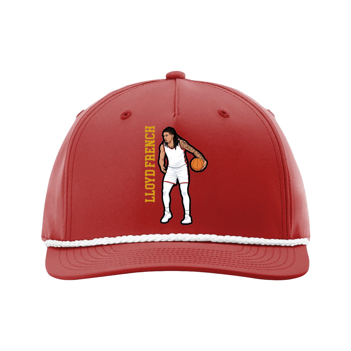 Five-Panel Classic Rope Cap — Name Vertical in Red
