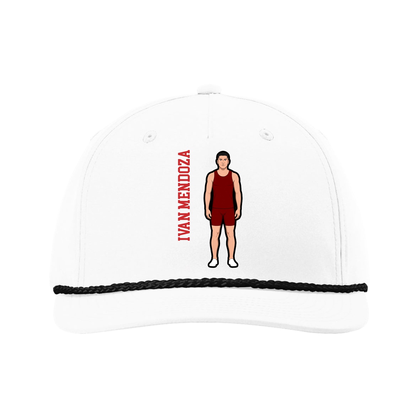 Five-Panel Classic Rope Cap — Name Vertical in White