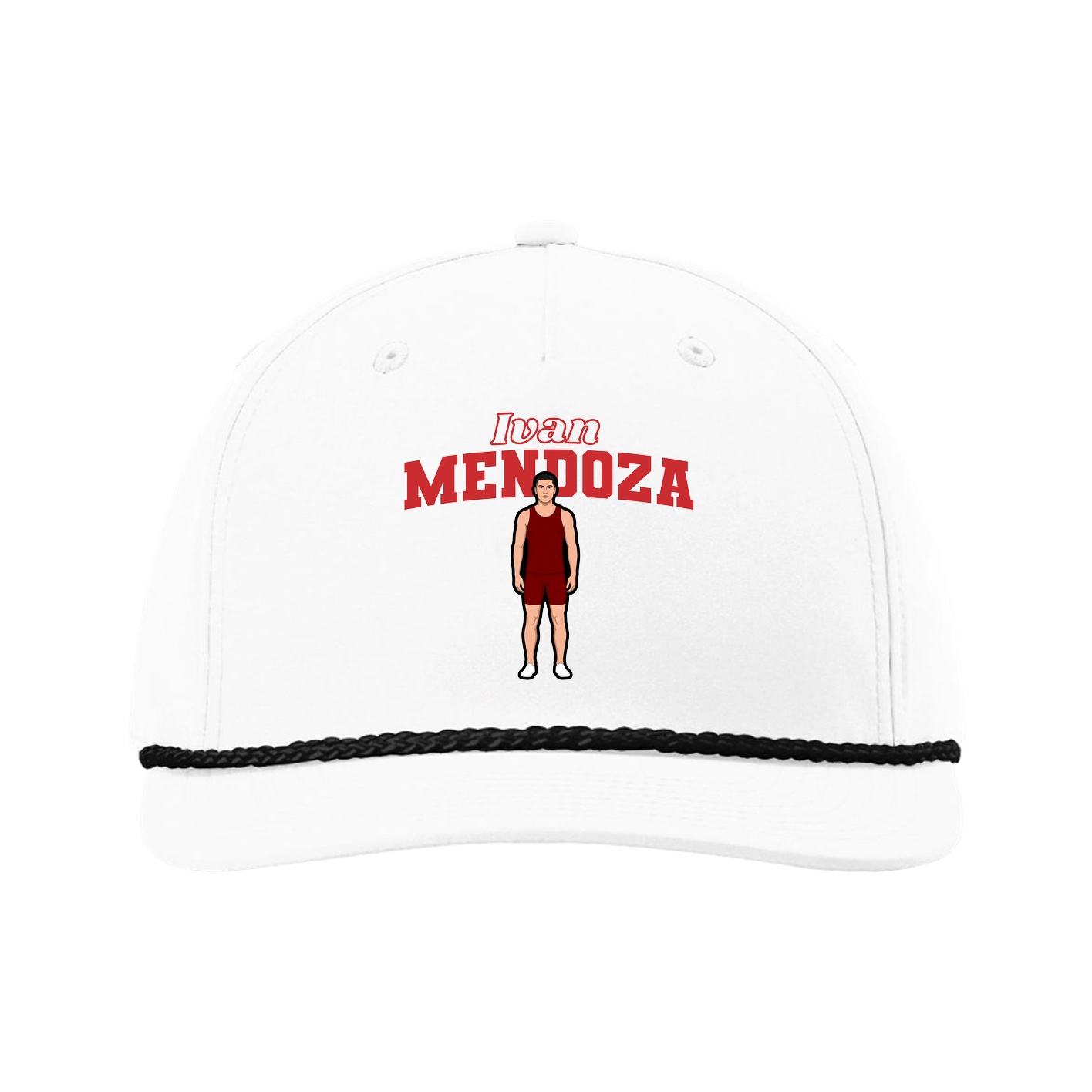 Five-Panel Classic Rope Cap — Name Arch in White