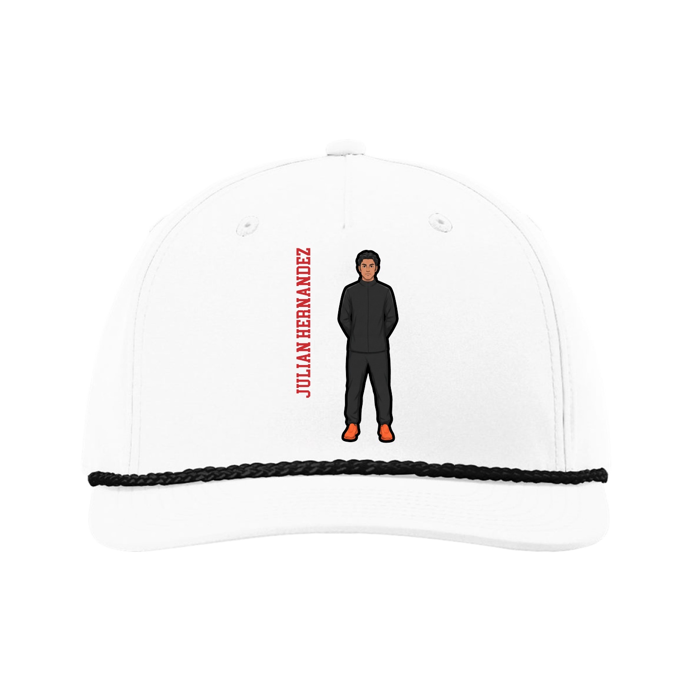 Five-Panel Classic Rope Cap — Name Vertical in White