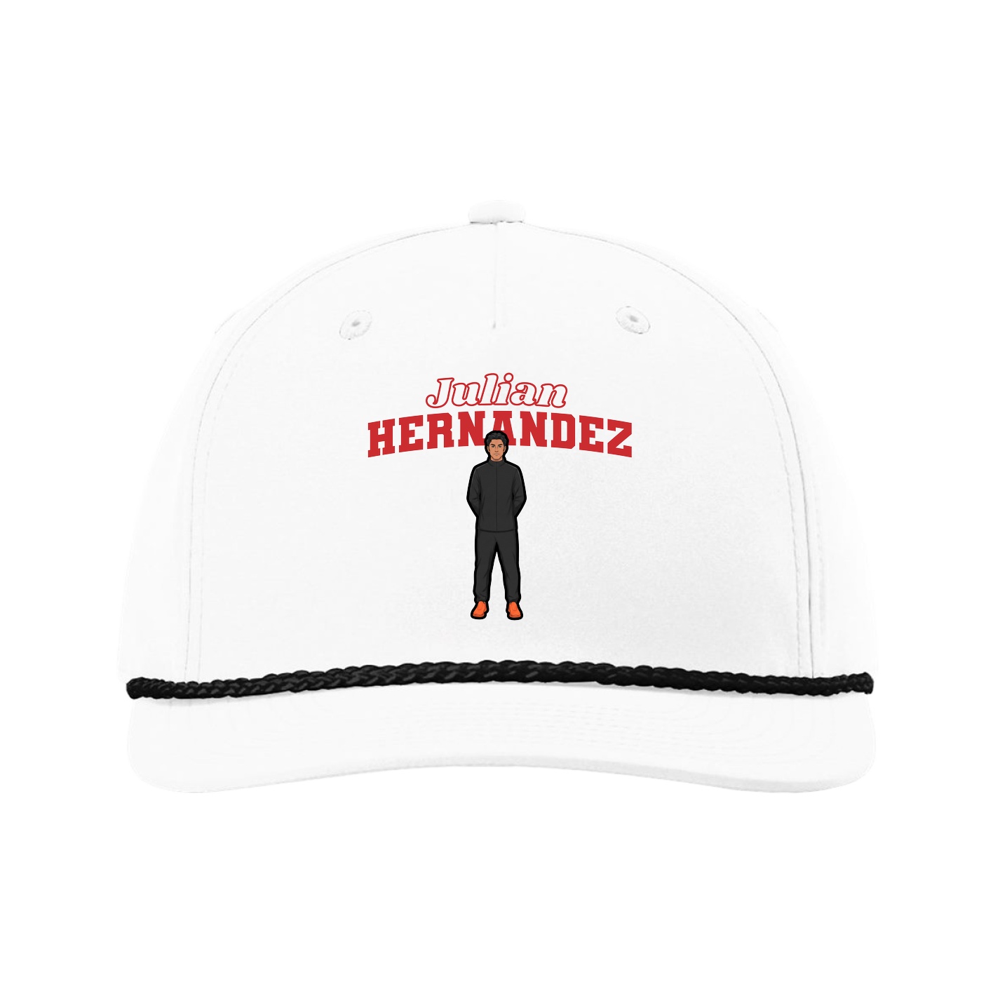 Five-Panel Classic Rope Cap — Name Arch in White