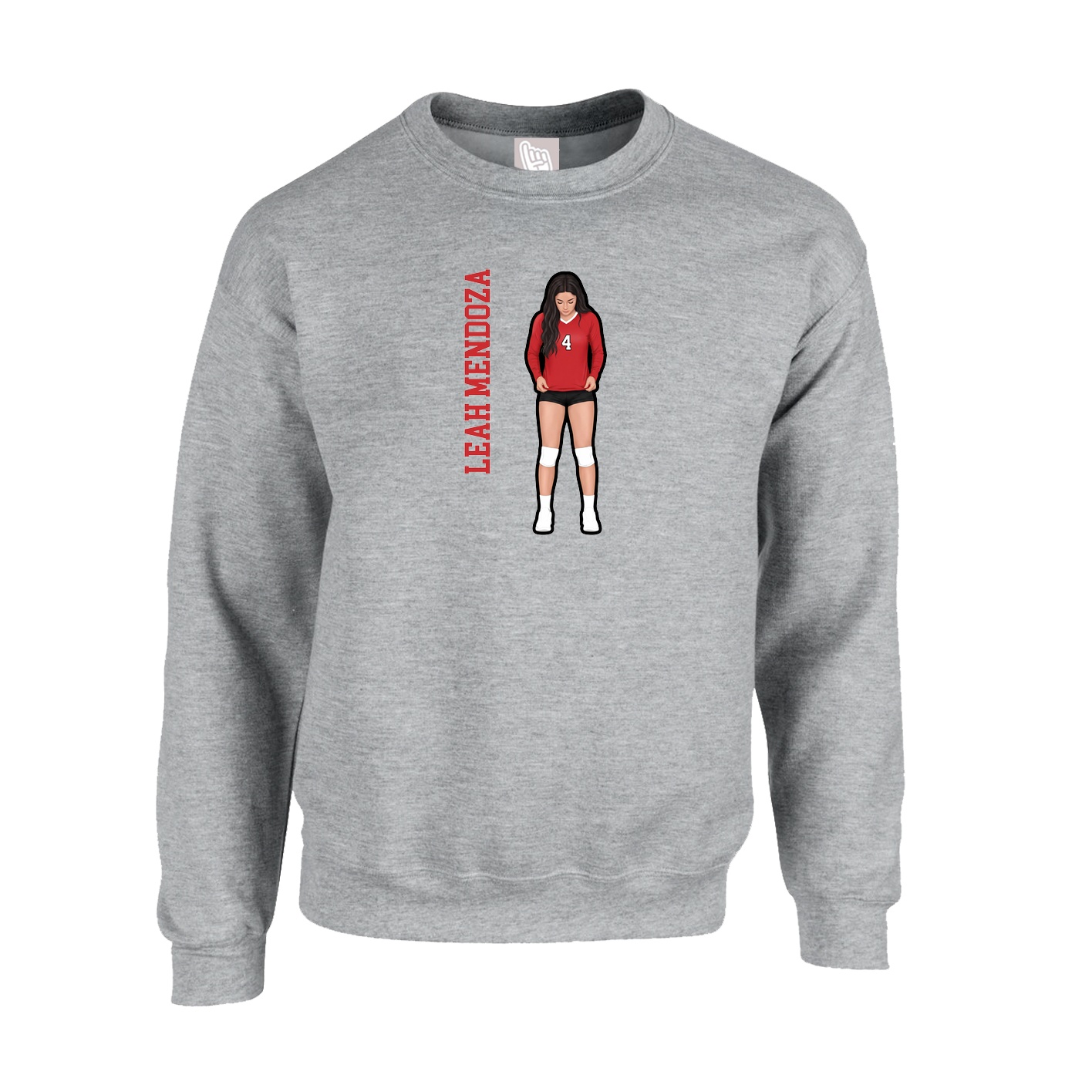 Fleece Crew — Name Vertical in Grey