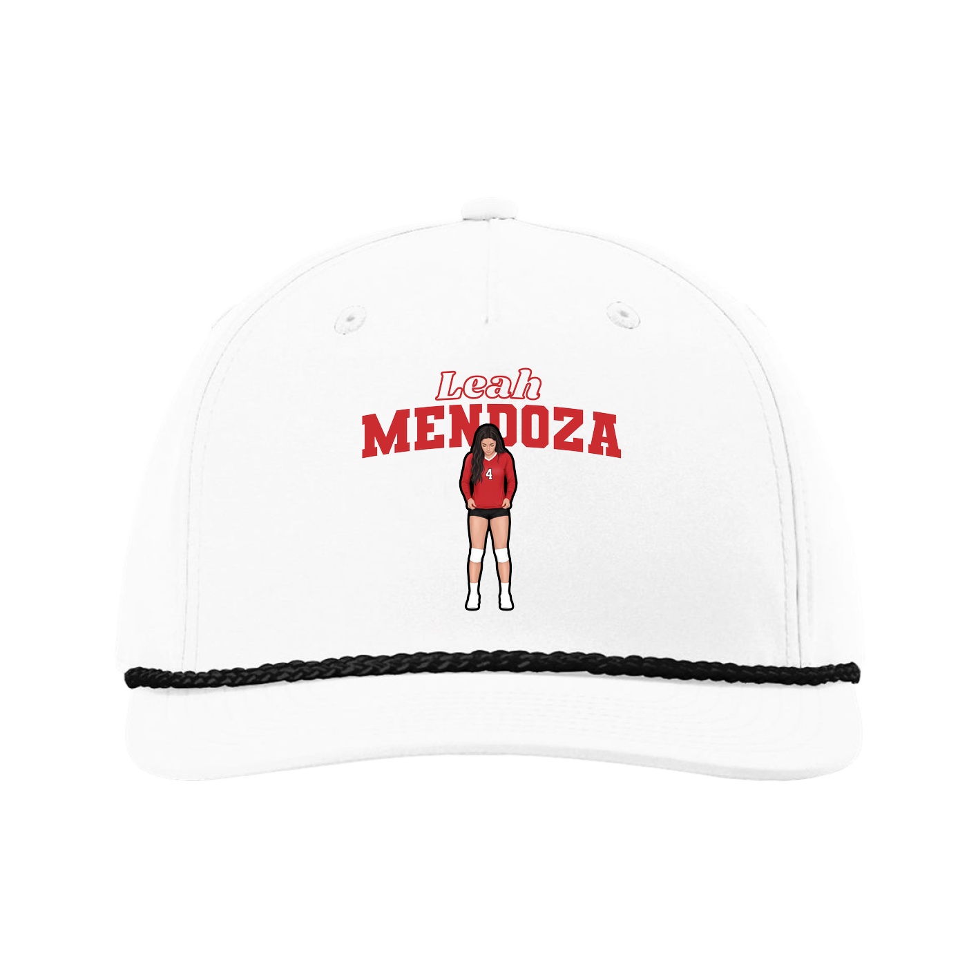 Five-Panel Classic Rope Cap — Name Arch in White