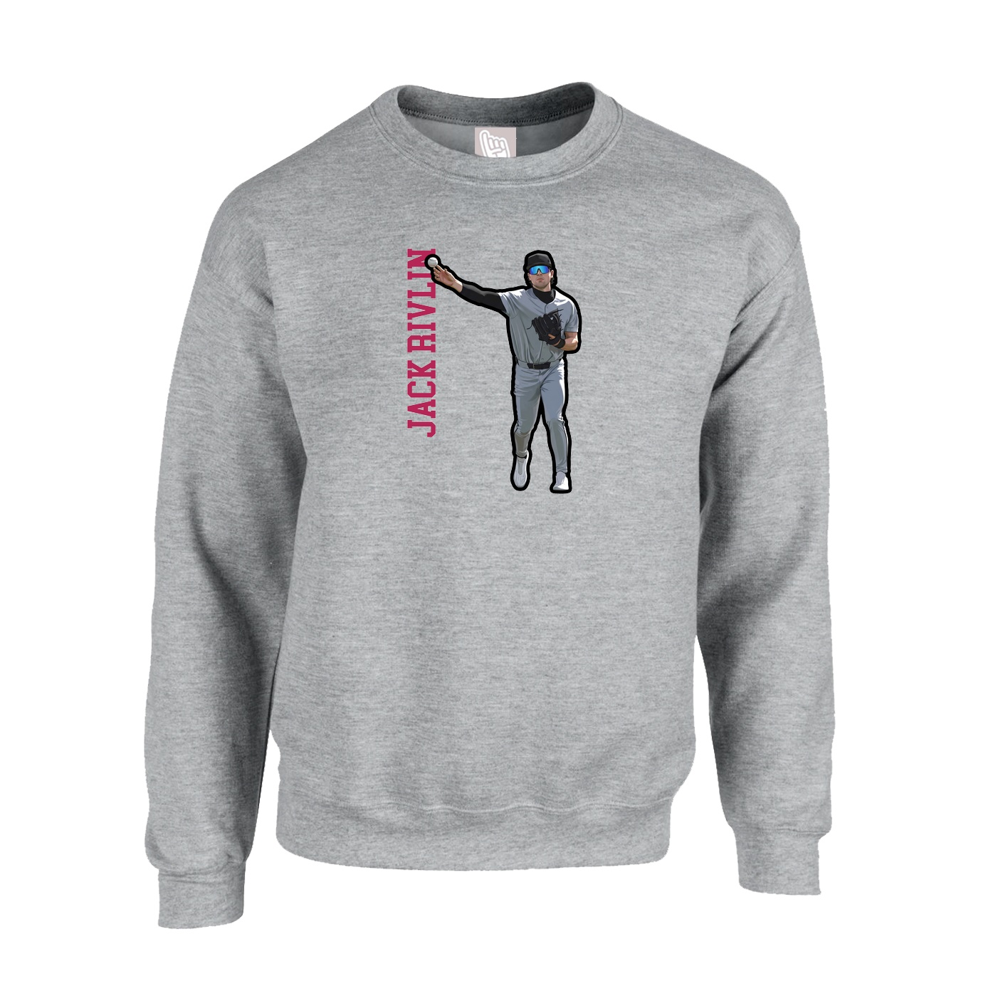 Fleece Crew — Name Vertical in Grey