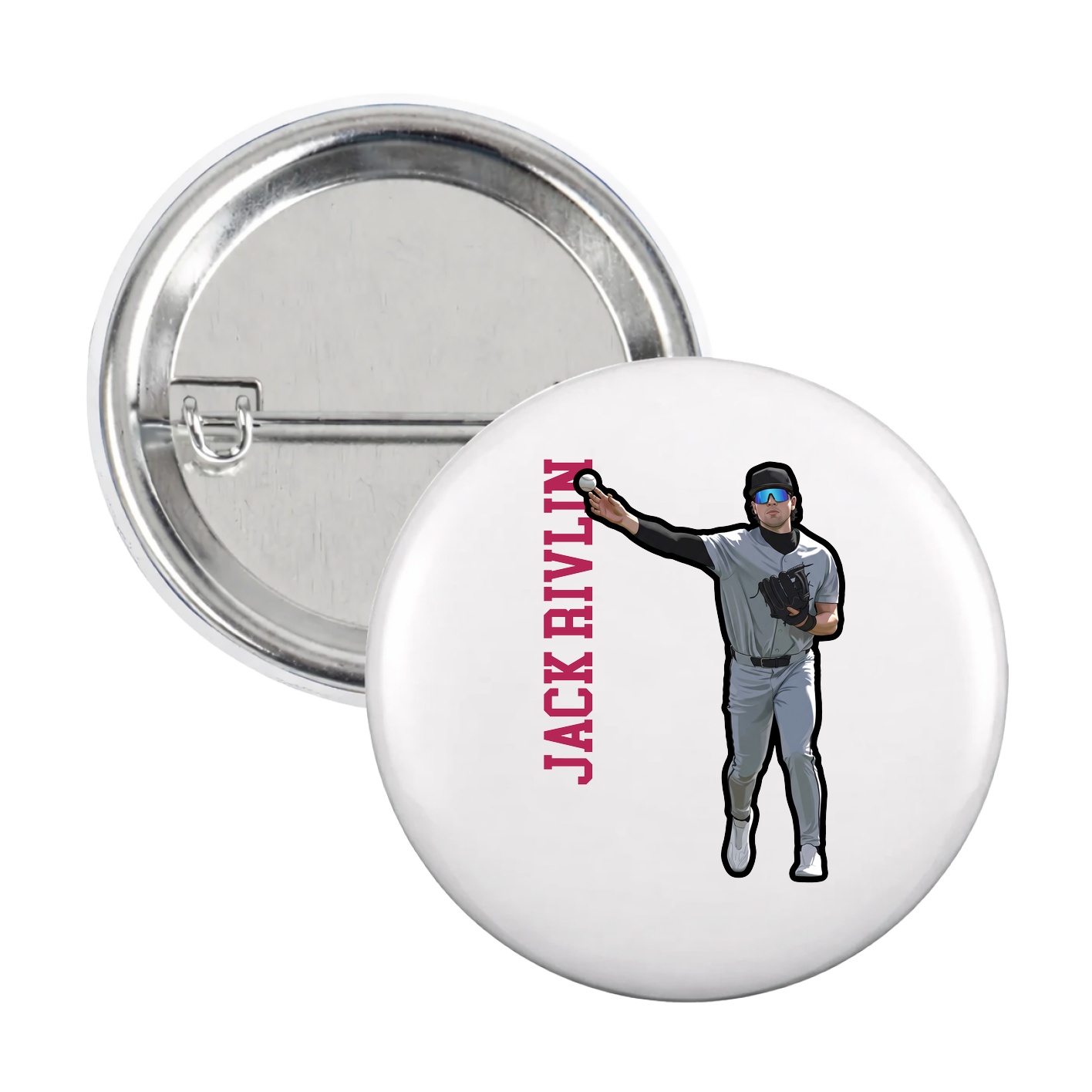 Game Day Button — Name Vertical in White