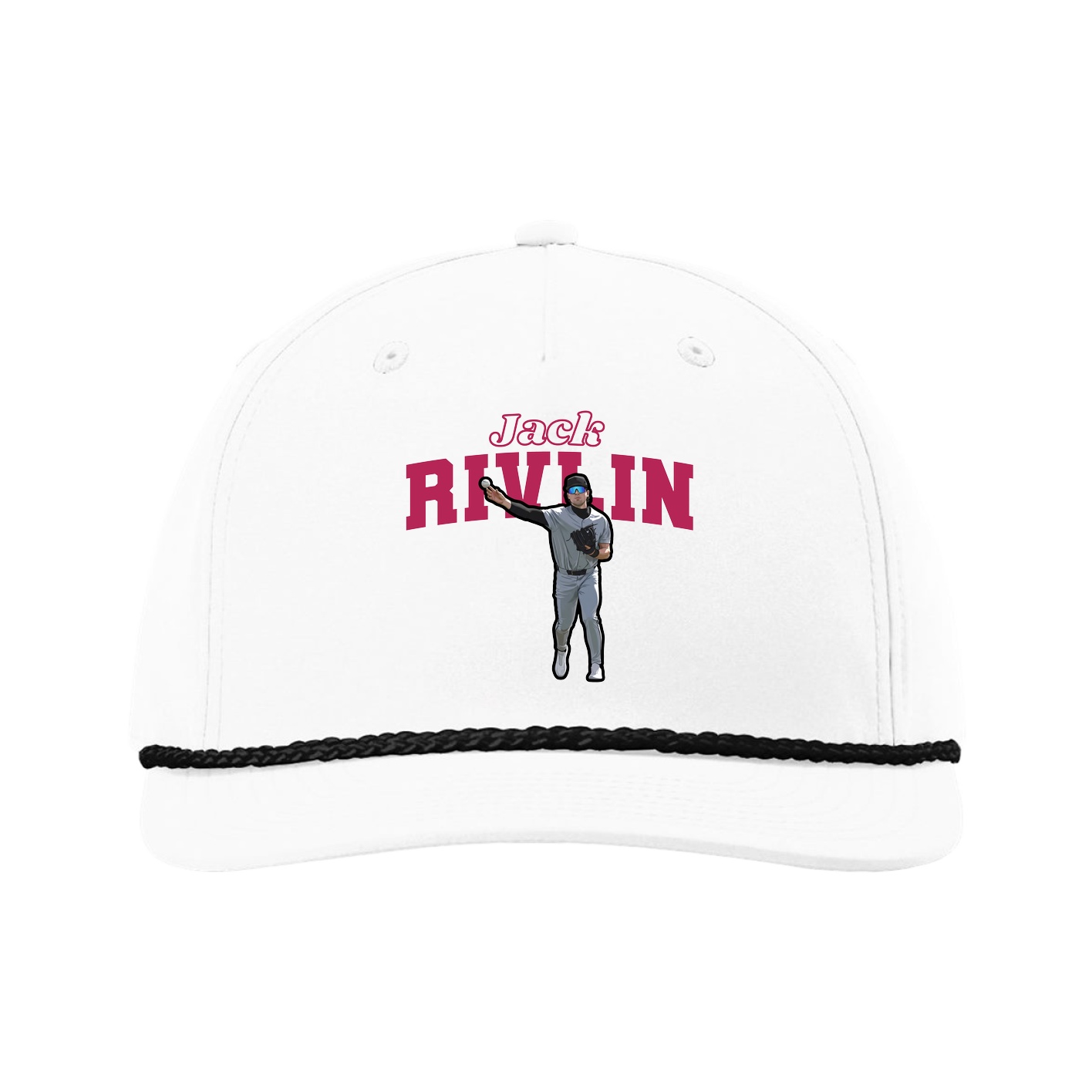 Five-Panel Classic Rope Cap — Name Arch in White