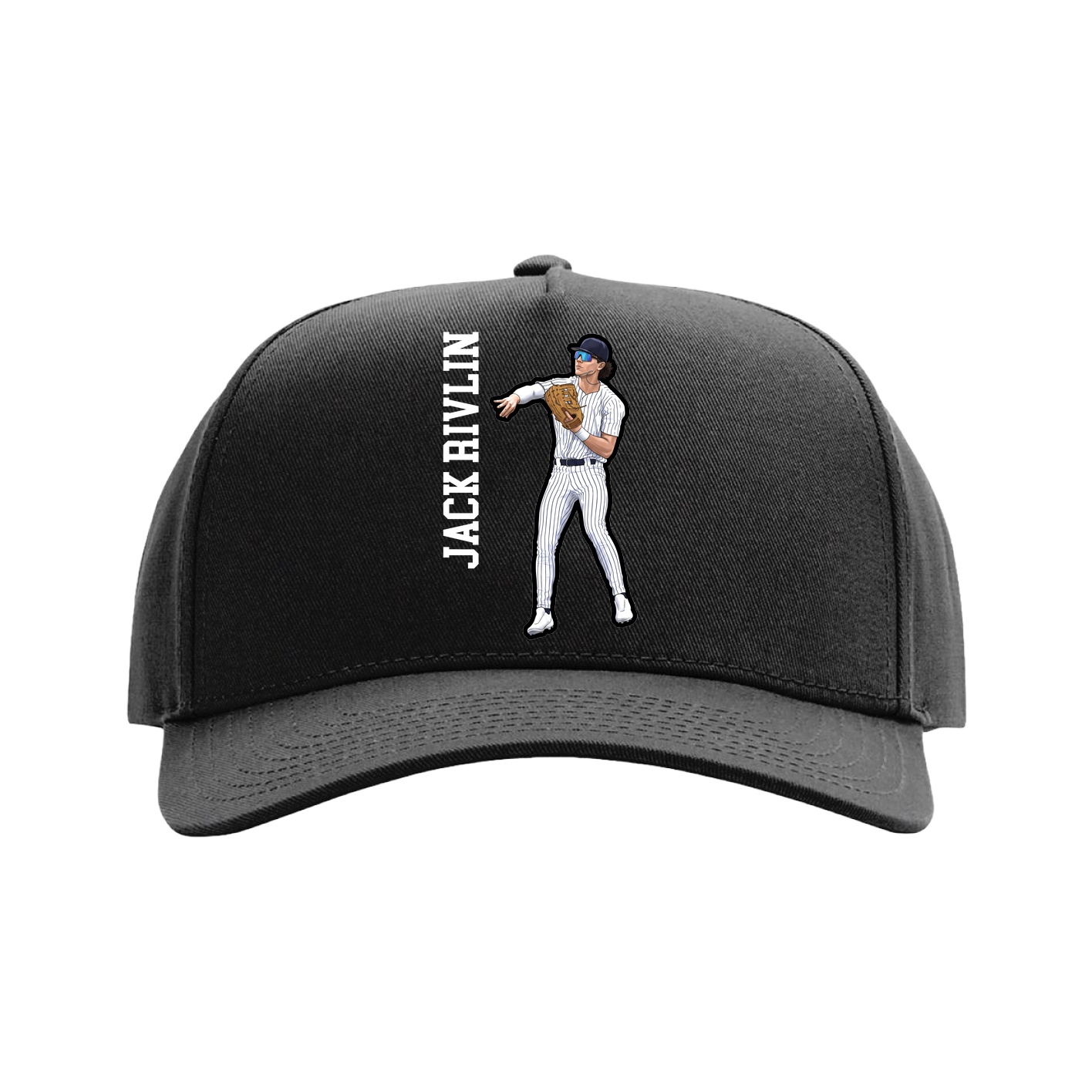Full Fabric Five-Panel Champ Cap — Name Vertical in Black