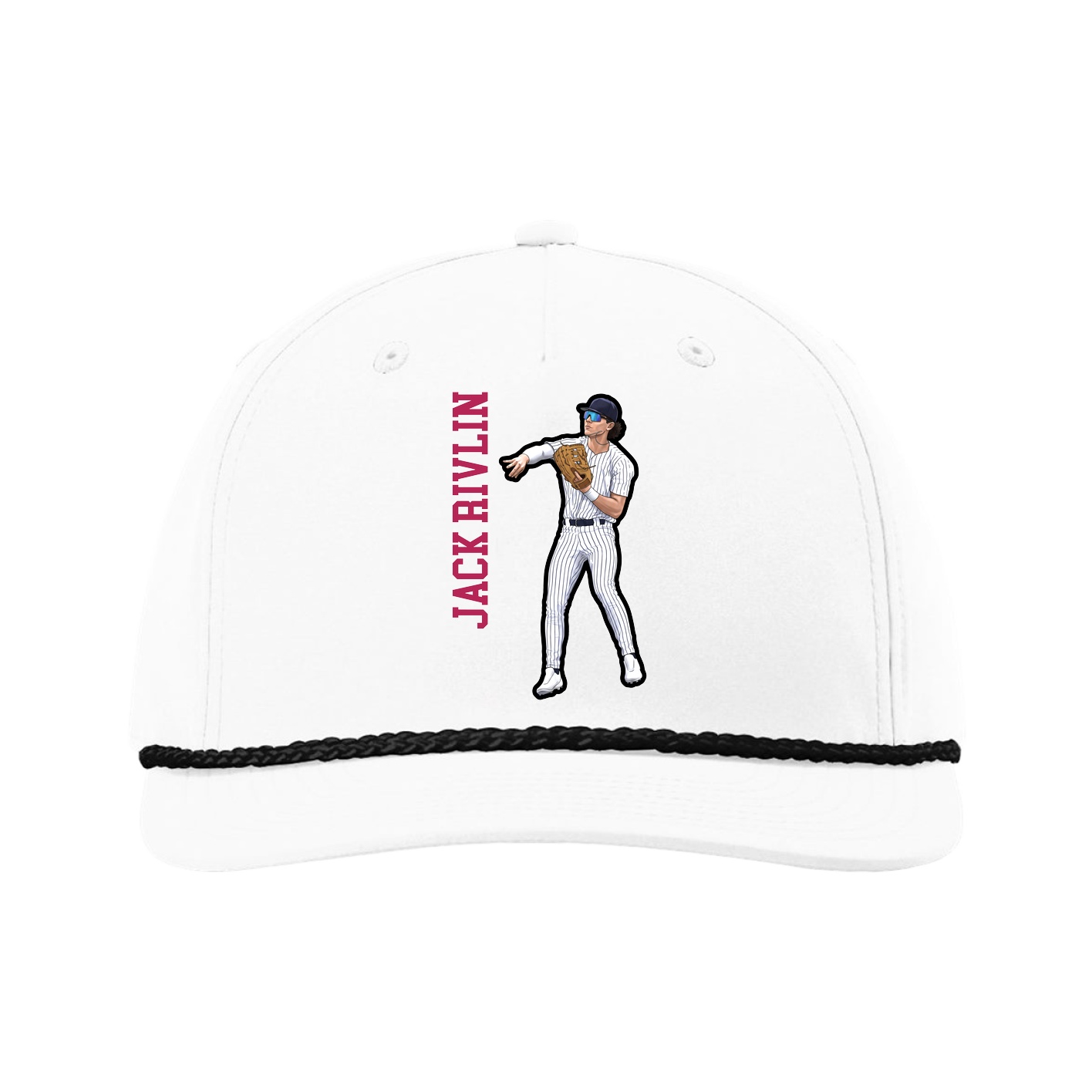 Five-Panel Classic Rope Cap — Name Vertical in White