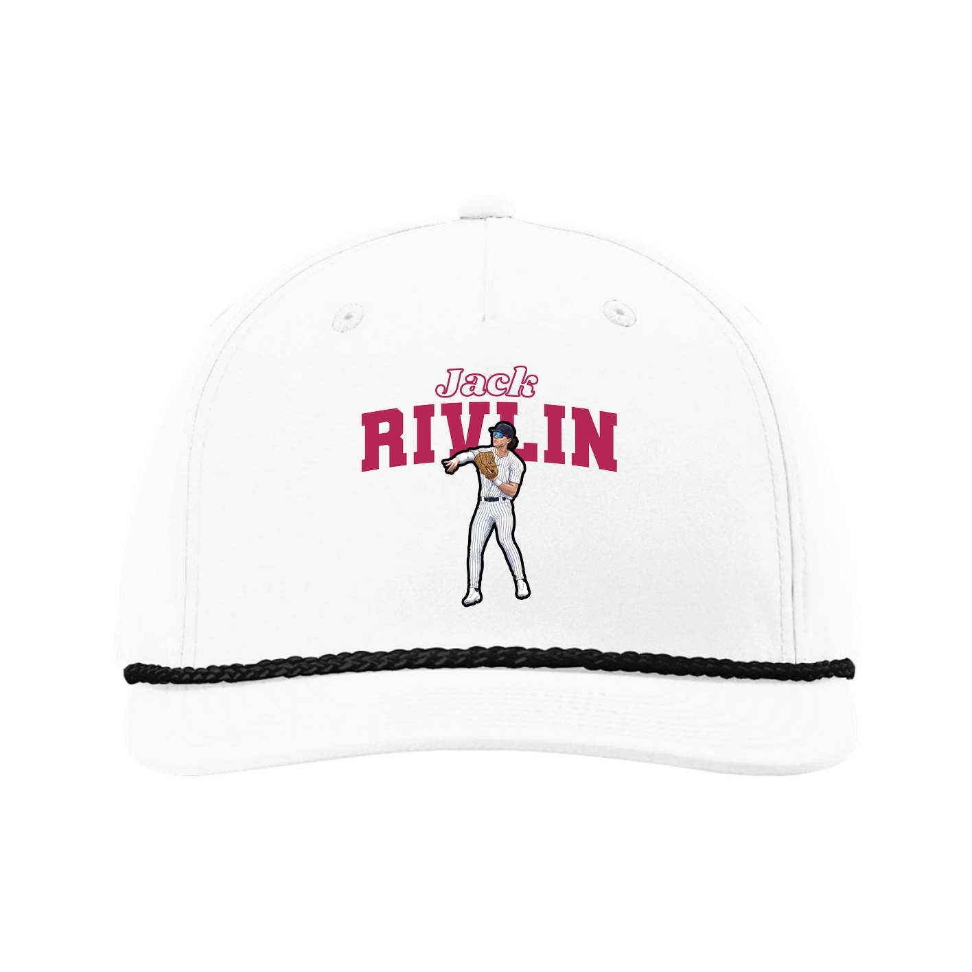 Five-Panel Classic Rope Cap — Name Arch in White