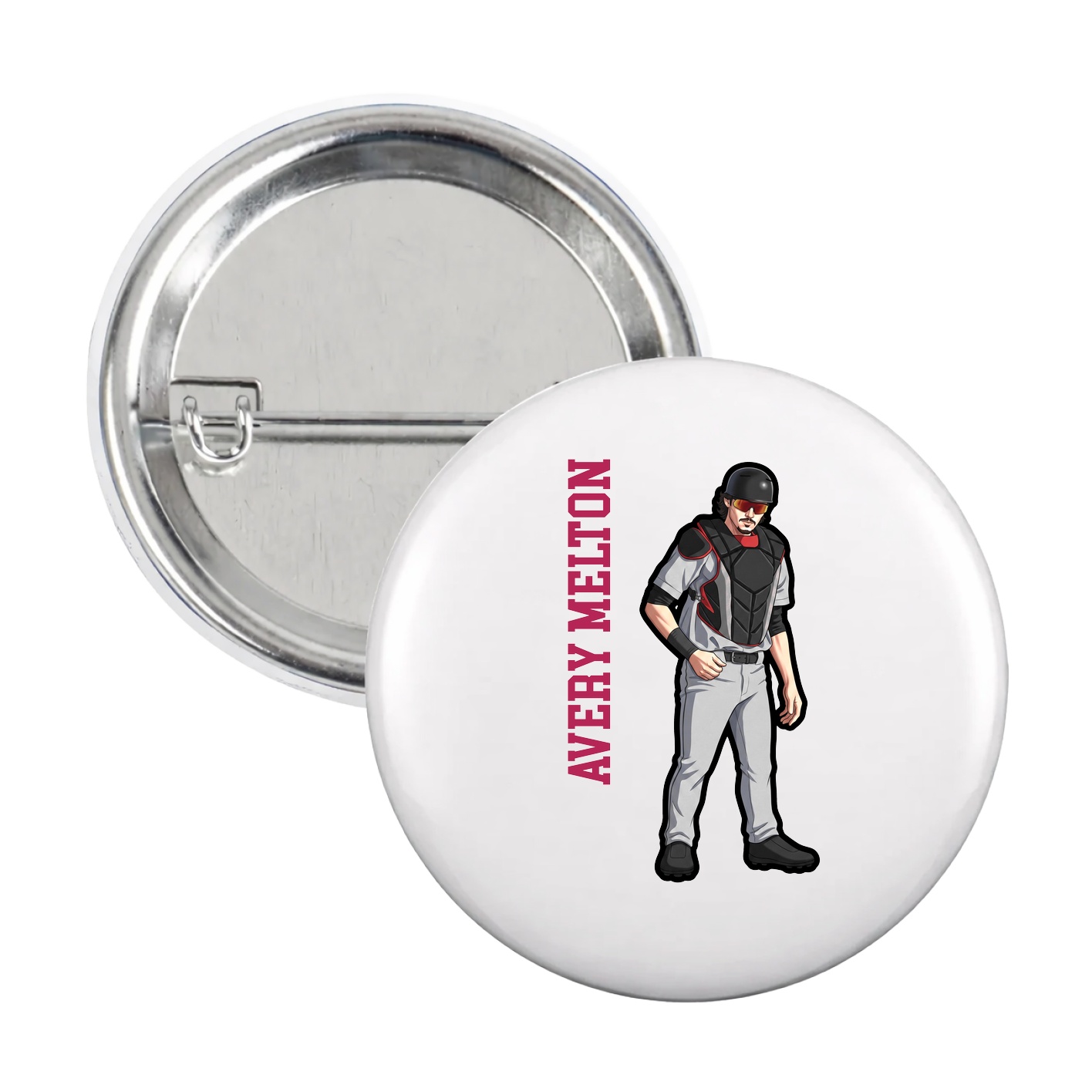 Game Day Button — Name Vertical in White