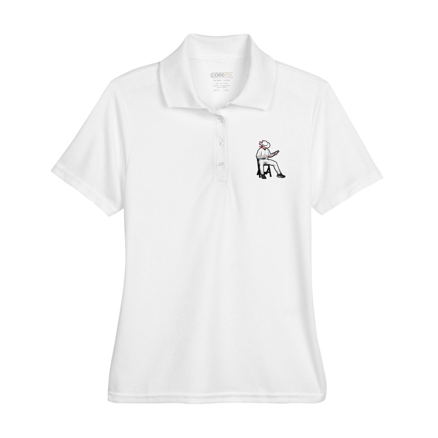 Womens Performance Polo — Name Vertical in White