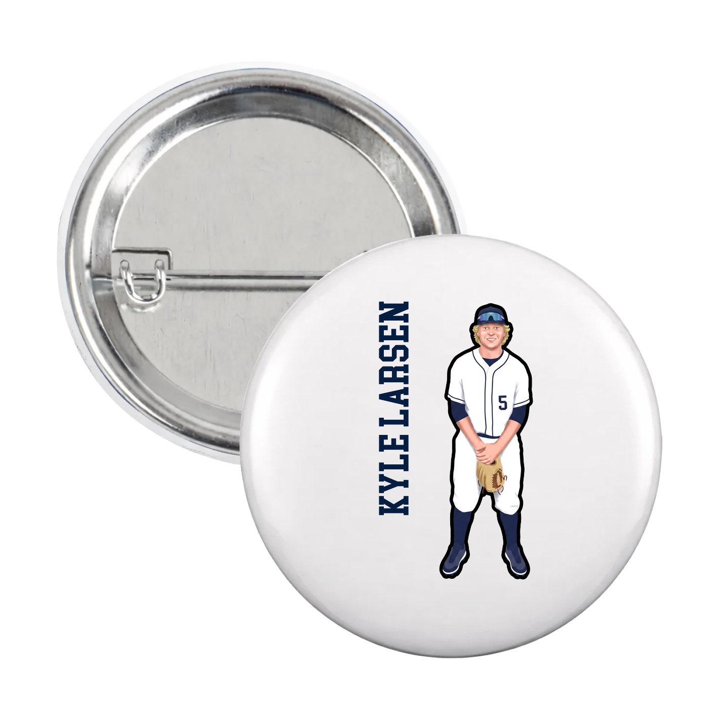 Game Day Button — Name Vertical in White