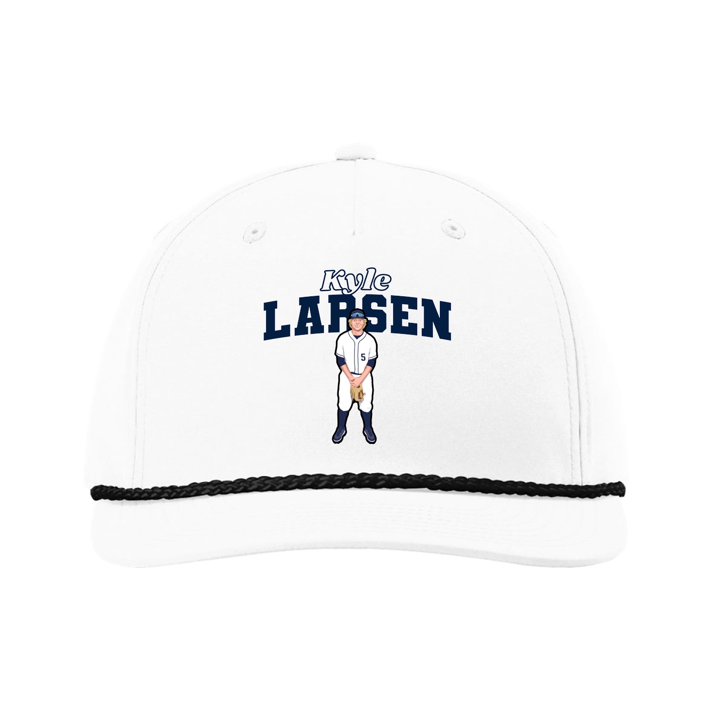 Five-Panel Classic Rope Cap — Name Arch in White