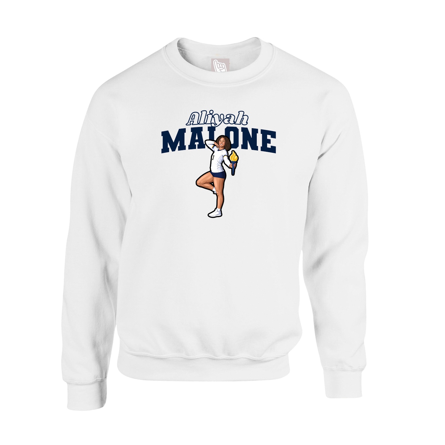 Fleece Crew — Name Arch in White