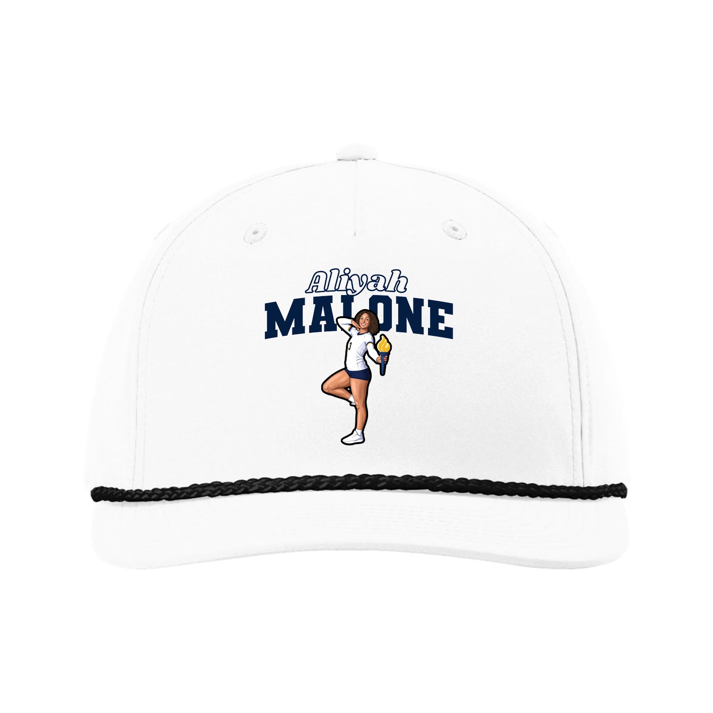 Five-Panel Classic Rope Cap — Name Arch in White