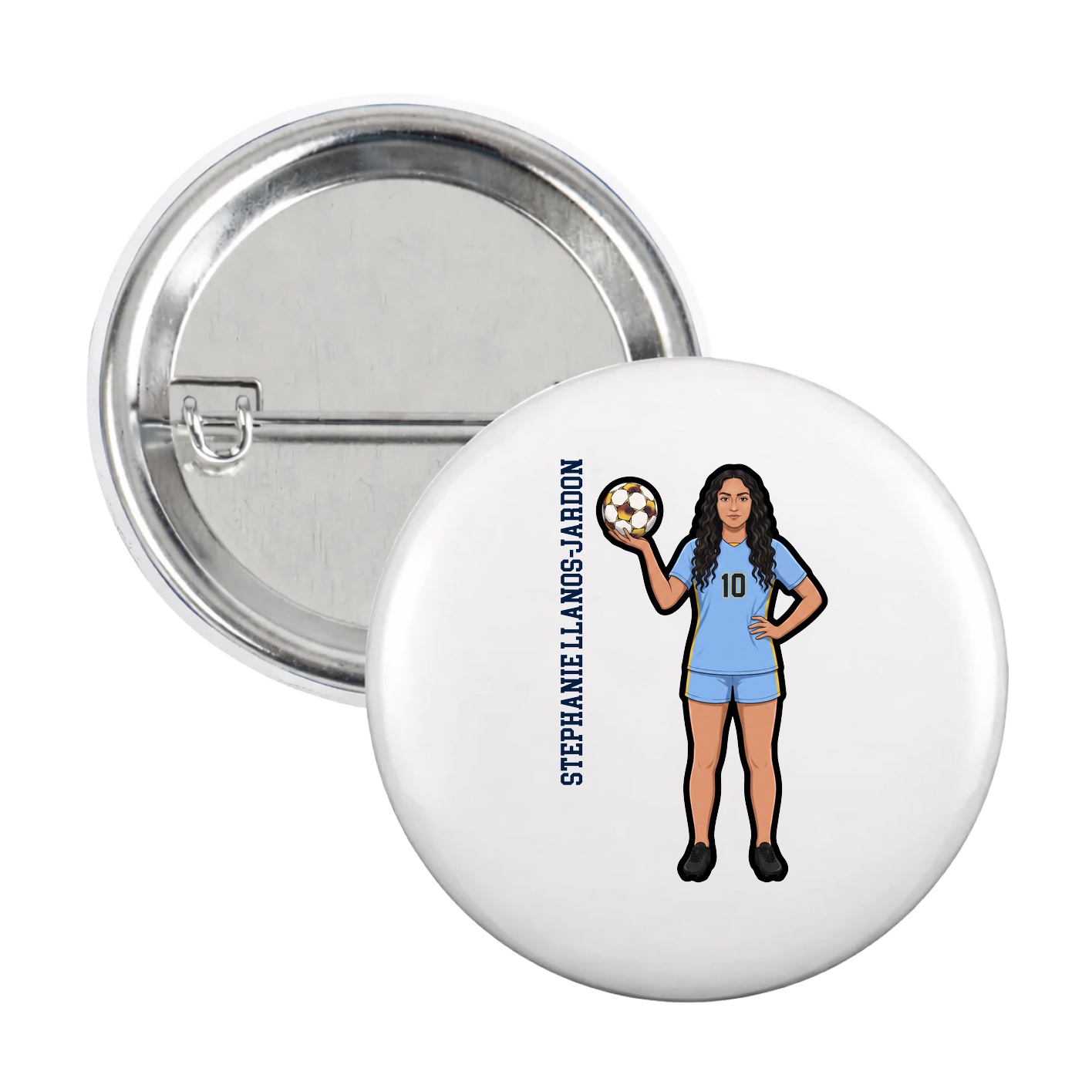 Game Day Button — Name Vertical in White