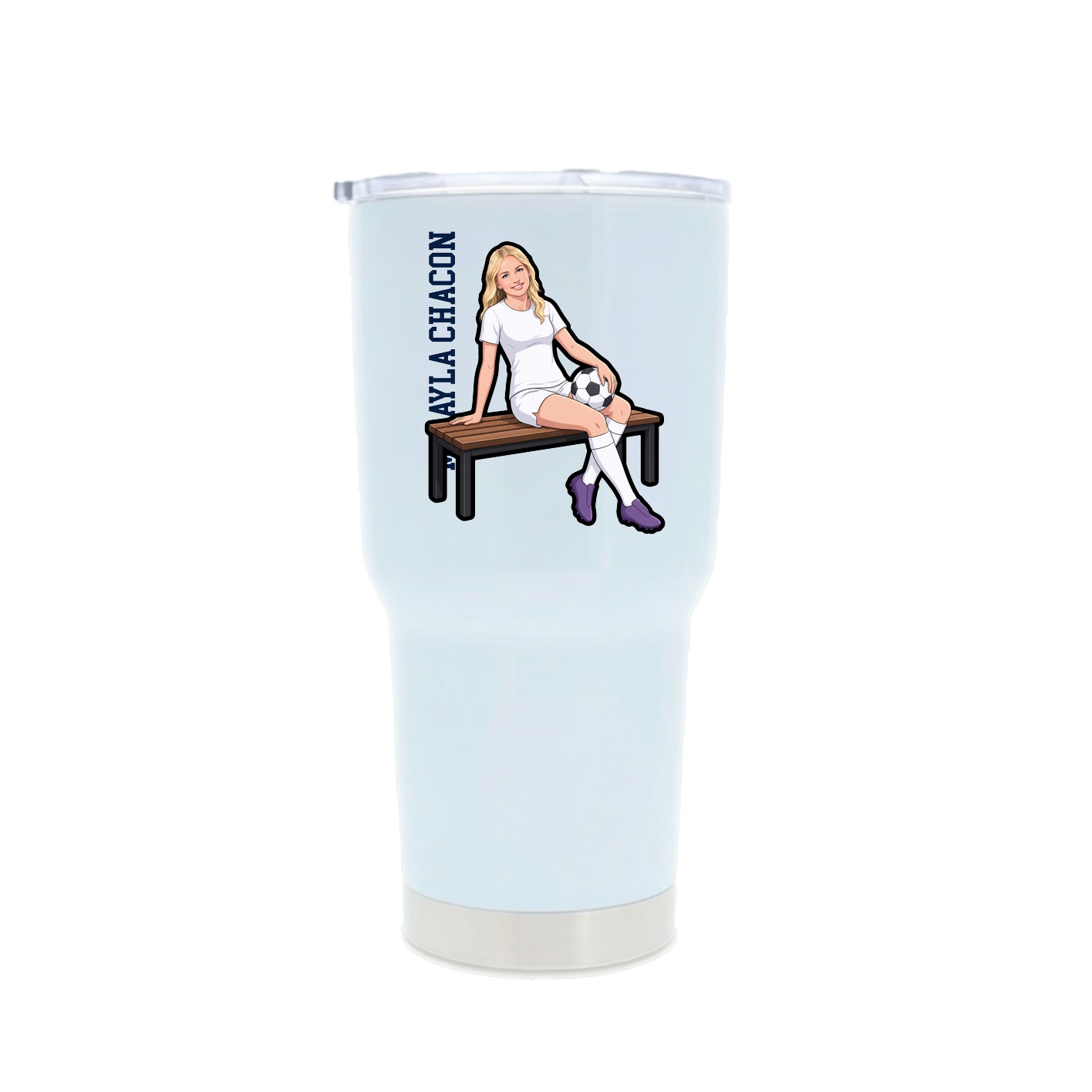 30oz Stainless Steel Tumbler — Name Vertical in White