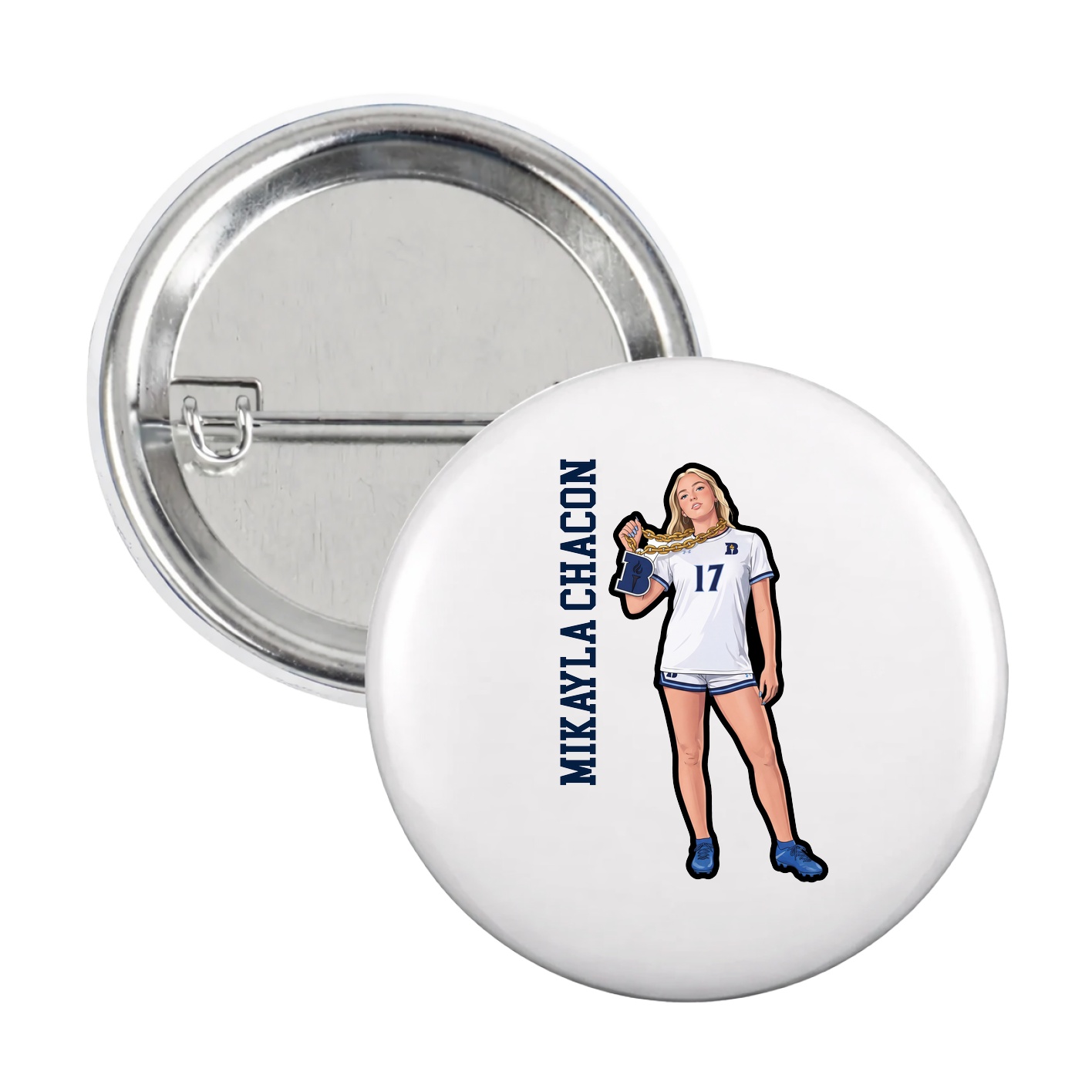 Game Day Button — Name Vertical in White
