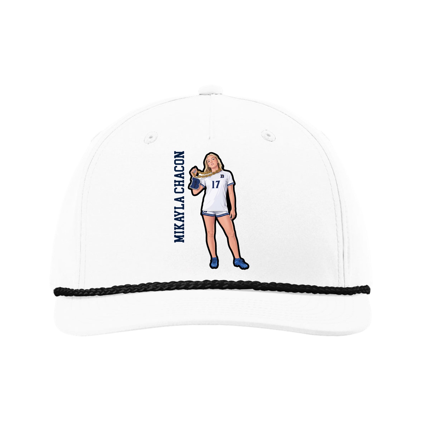 Five-Panel Classic Rope Cap — Name Vertical in White