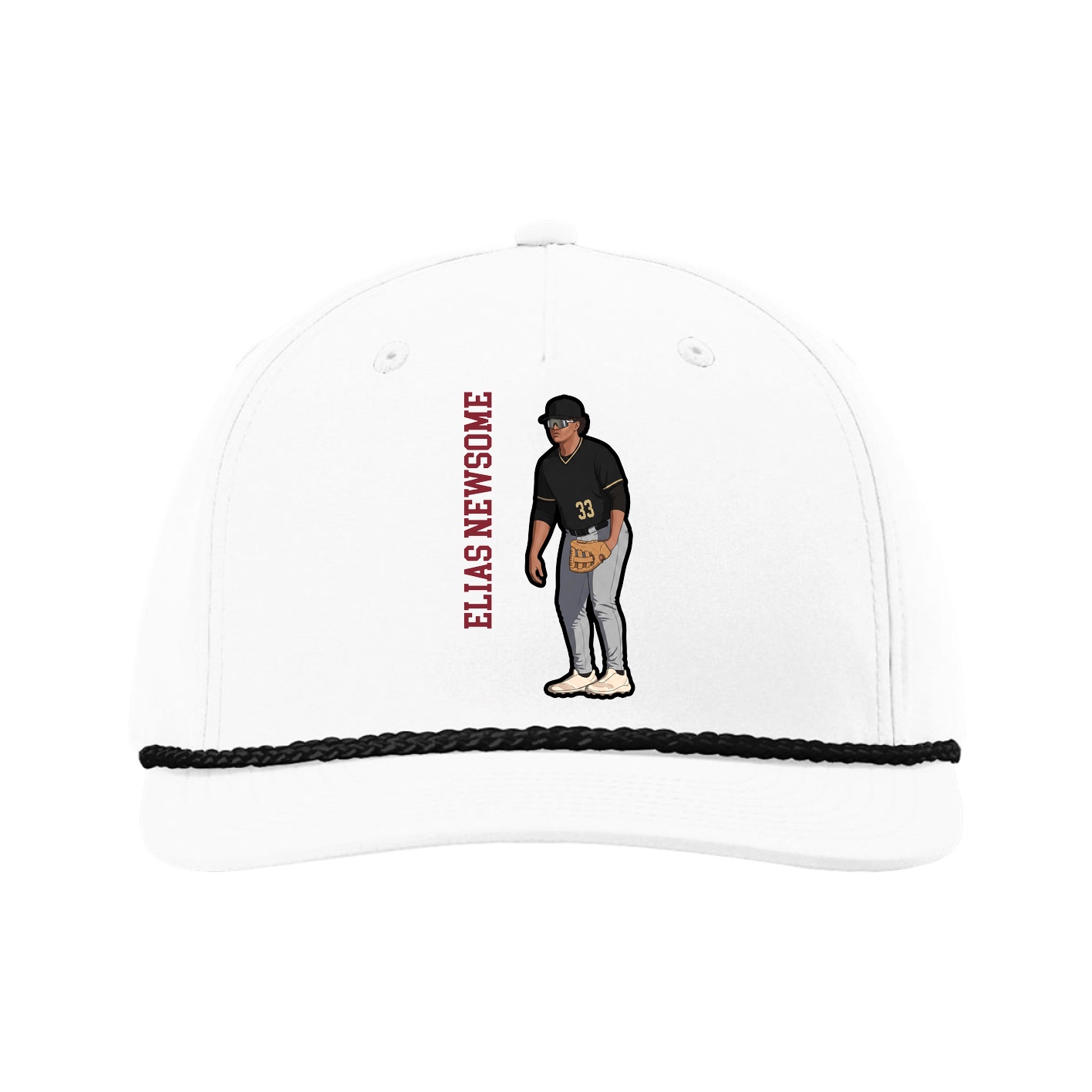 Five-Panel Classic Rope Cap — Name Vertical in White