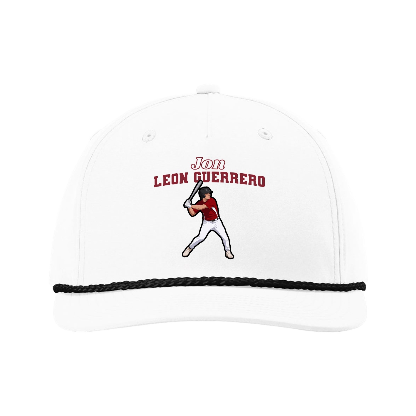 Five-Panel Classic Rope Cap — Name Arch in White
