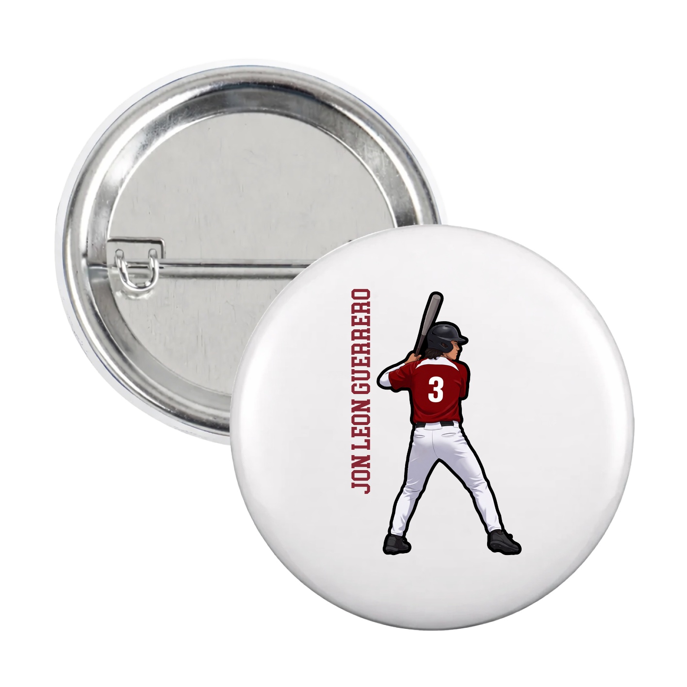 Game Day Button — Name Vertical in White