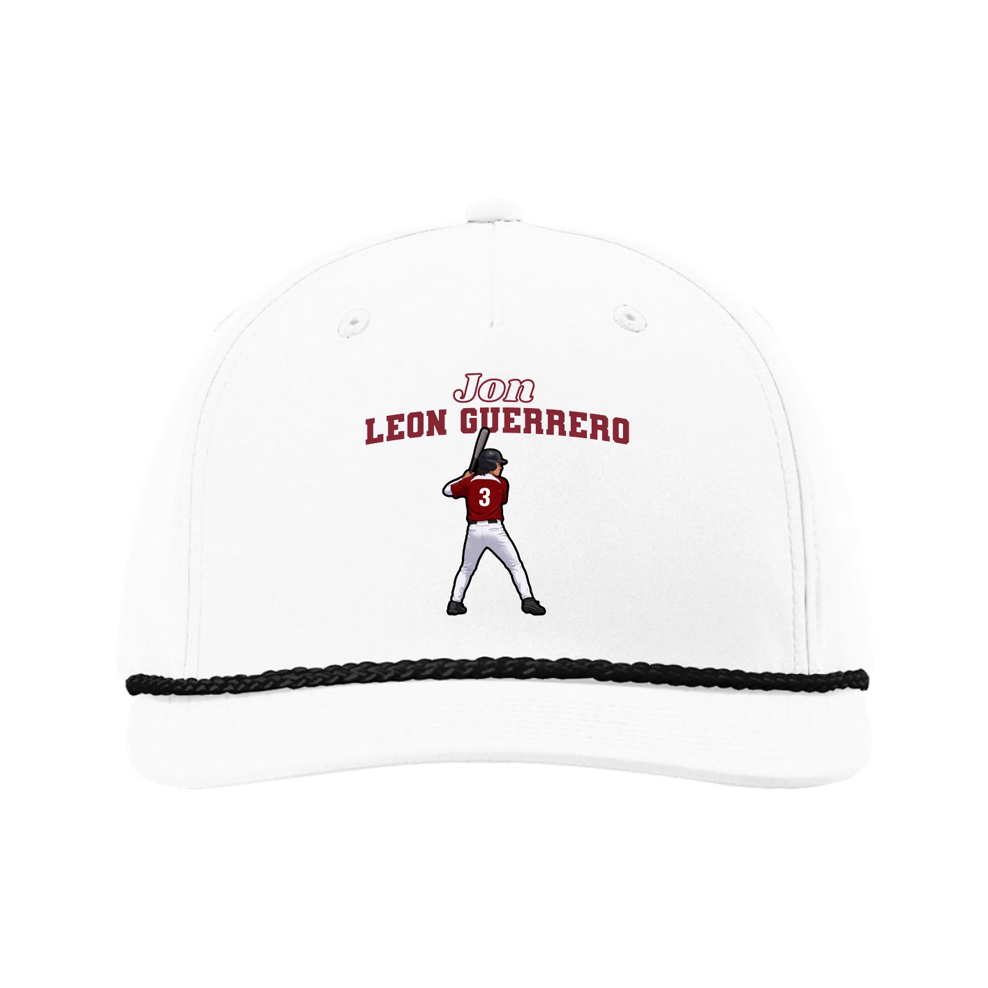 Five-Panel Classic Rope Cap — Name Arch in White