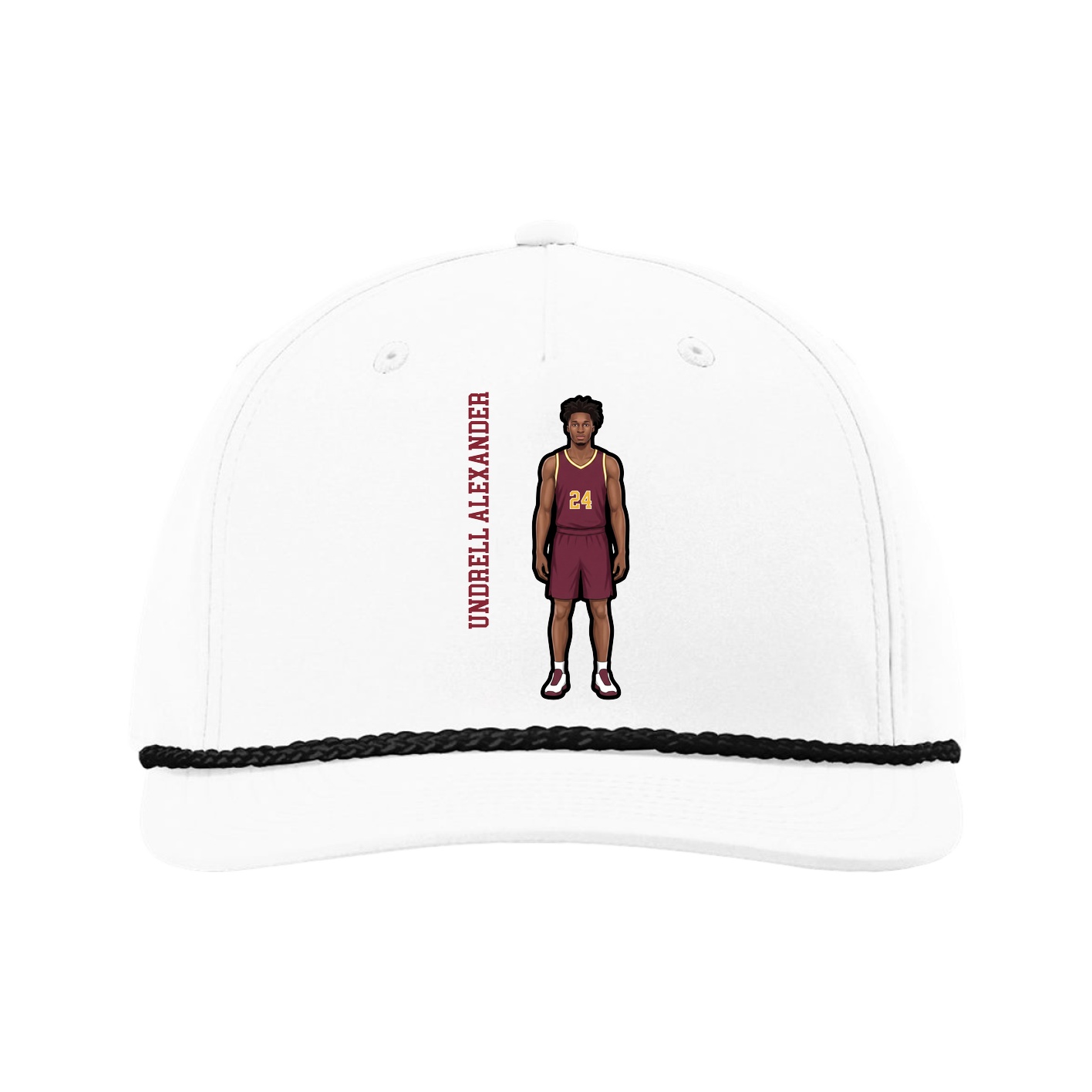 Five-Panel Classic Rope Cap — Name Vertical in White