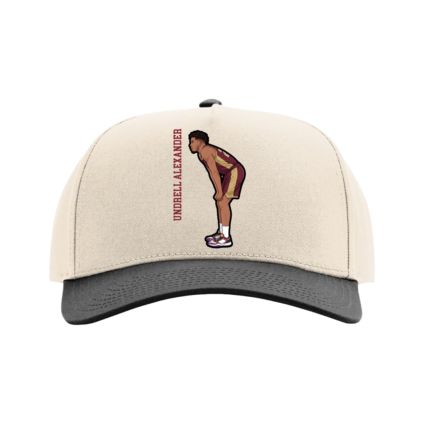 Full Fabric Five-Panel Champ Cap — Name Vertical in Cream/Black