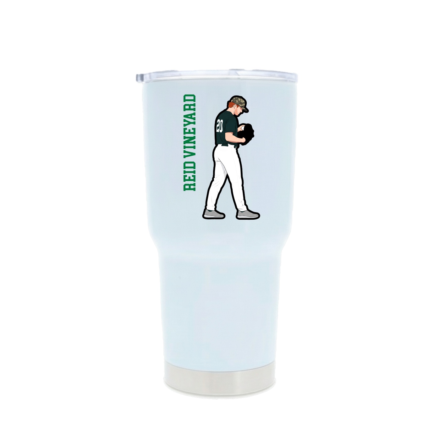30oz Stainless Steel Tumbler — Name Vertical in White