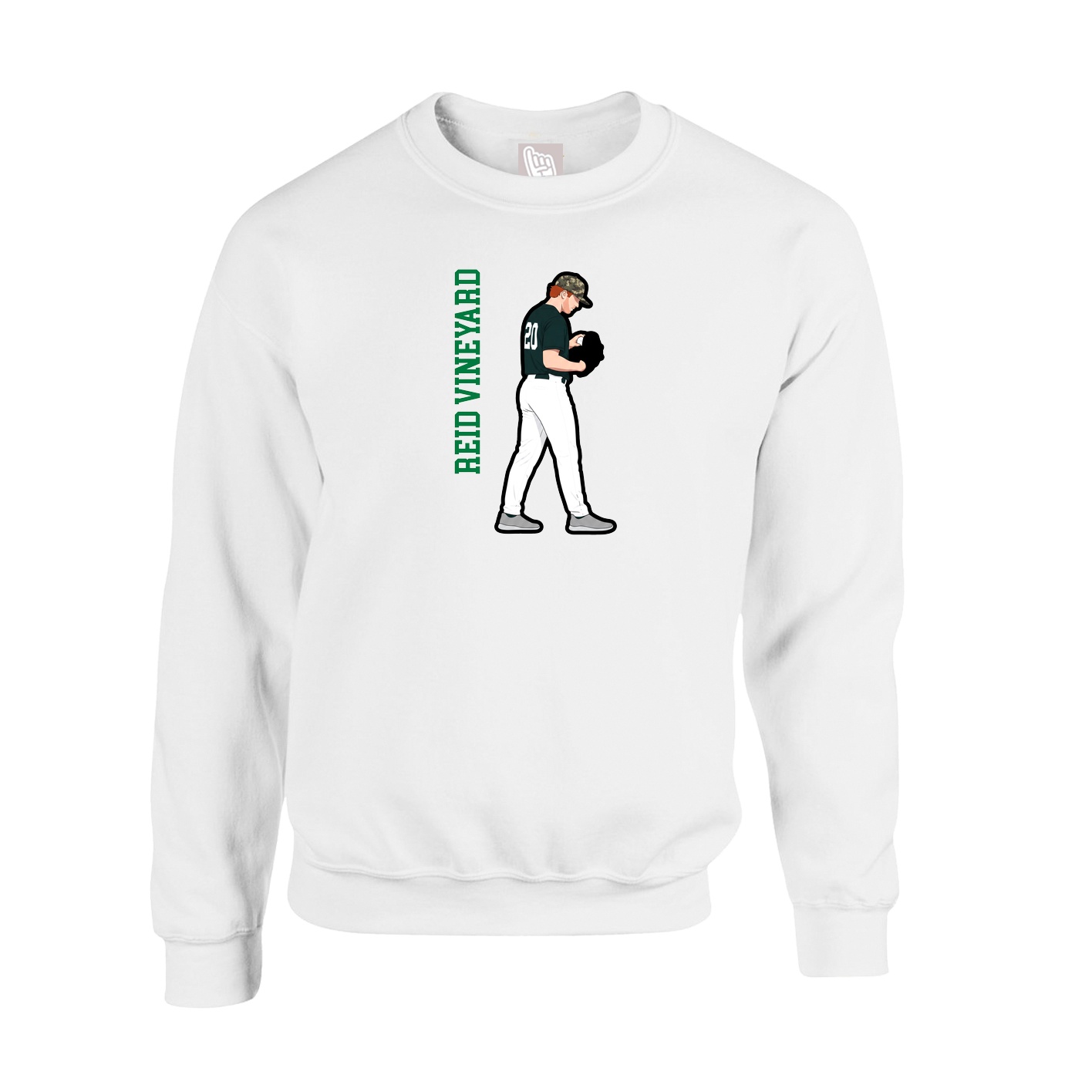 Fleece Crew — Name Vertical in White